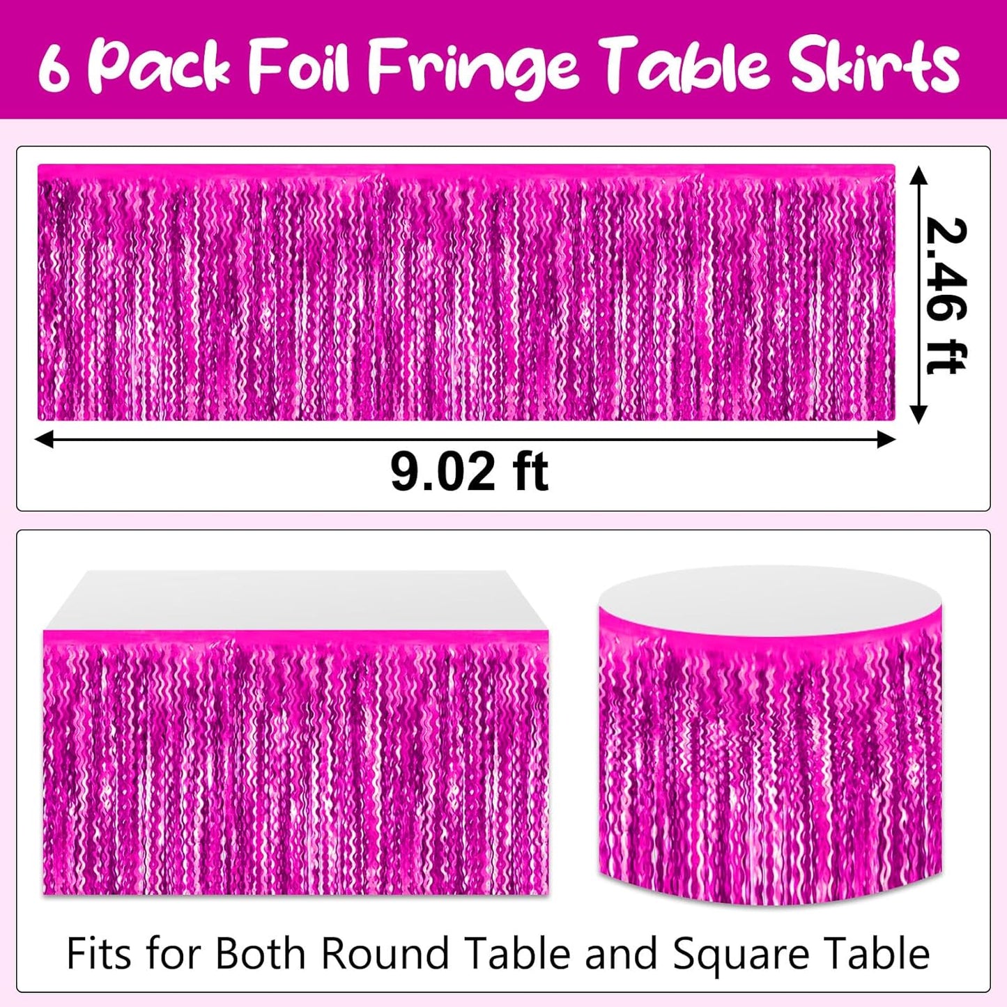 6 Pack 29 x108 Inch Rose Red Wave Foil Fringe Table Skirts Metallic Banner for Tinsel Streamer Garland Backdrop for Parade Floats, Mother's Day, Easter, Wedding, Birthday Party Decoration