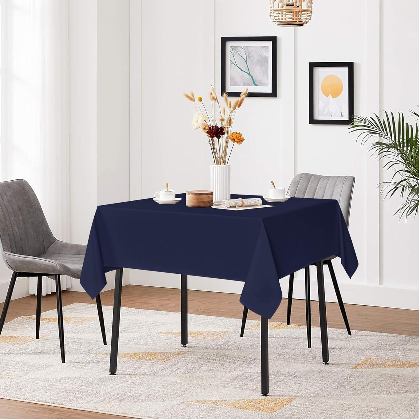 sancua Square Tablecloths 85x85 Inch, 2 Pack - Navy Blue Fabric Table Cloth for Square or Round Tables, Washable Polyester Table Cover for Outdoor Party, Birthday, Buffet, Resturant