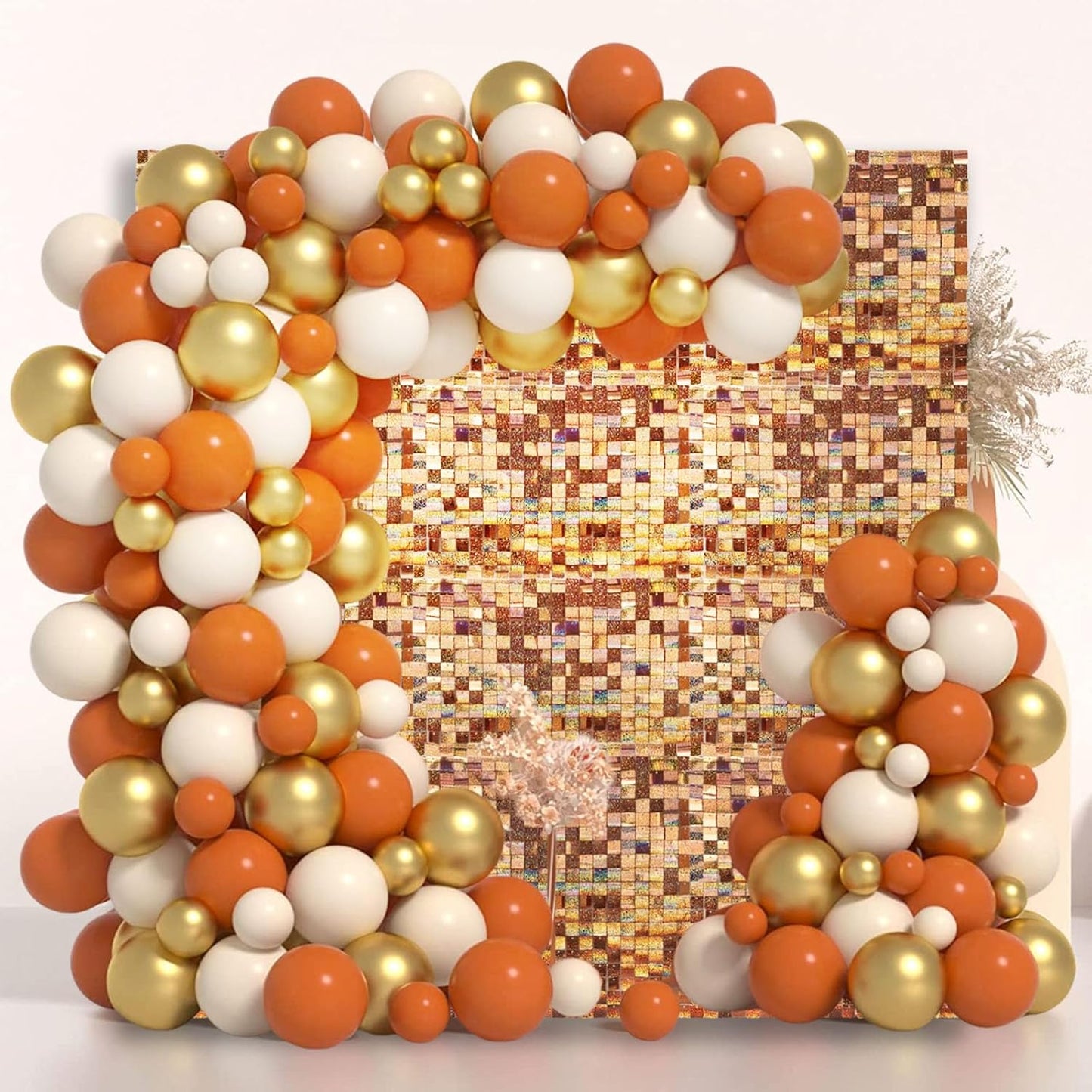 24PCS Champagne Shimmer Wall Backdrop, Laser Square Sequin Photo Backdrops Panel, Glitter Wall Background for Birthdays, Weddings, Christmas, Engagements, Disco Bachelorette Party Decoration (4FTx6FT)