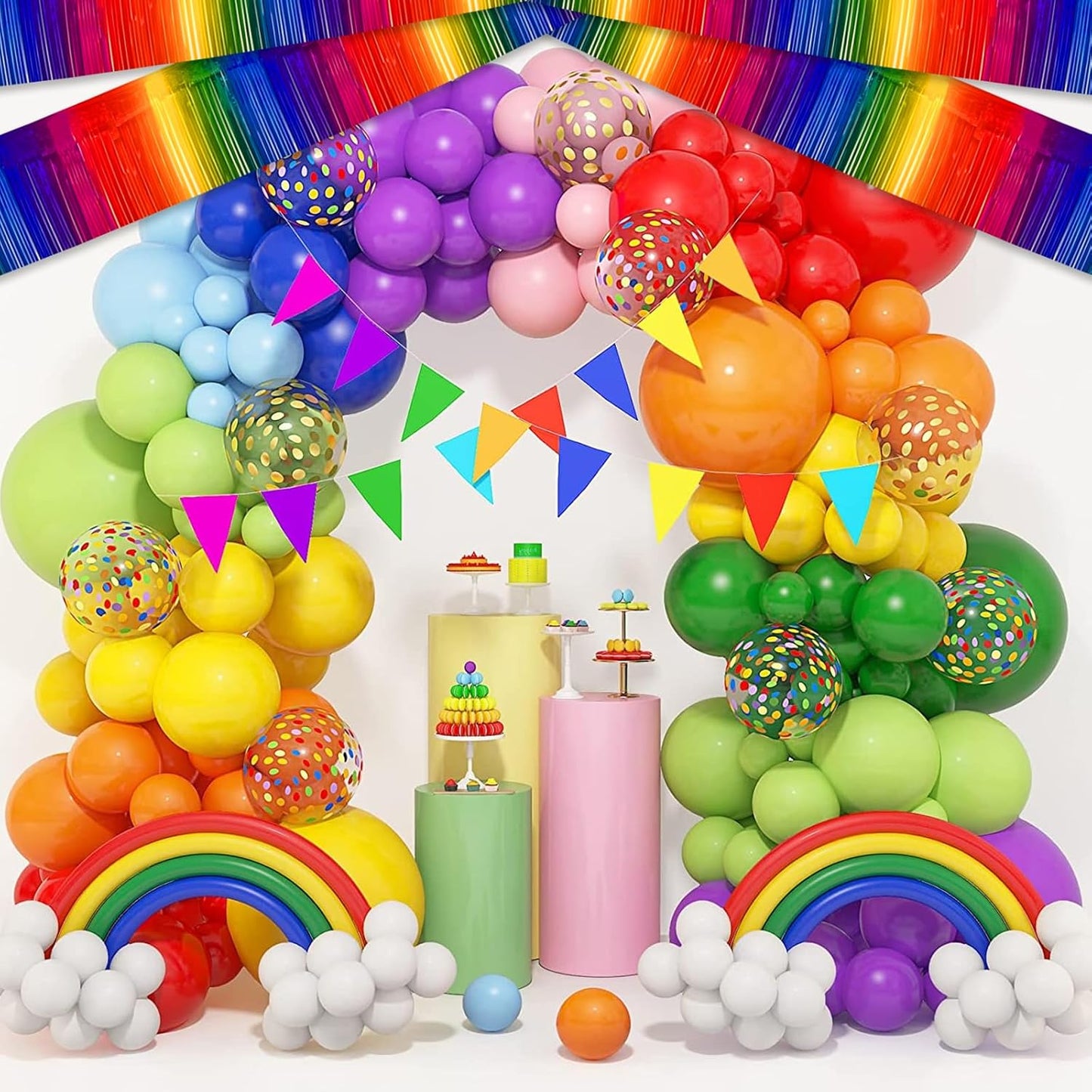 4 Pack 10 Feet Rainbow Foil Fringe Garland Metallic Tinsel Streamers Banner Wall Hanging Curtain Backdrop for Parade Floats, Wedding, Graduate, Mother's Day, Birthday Party Decoration