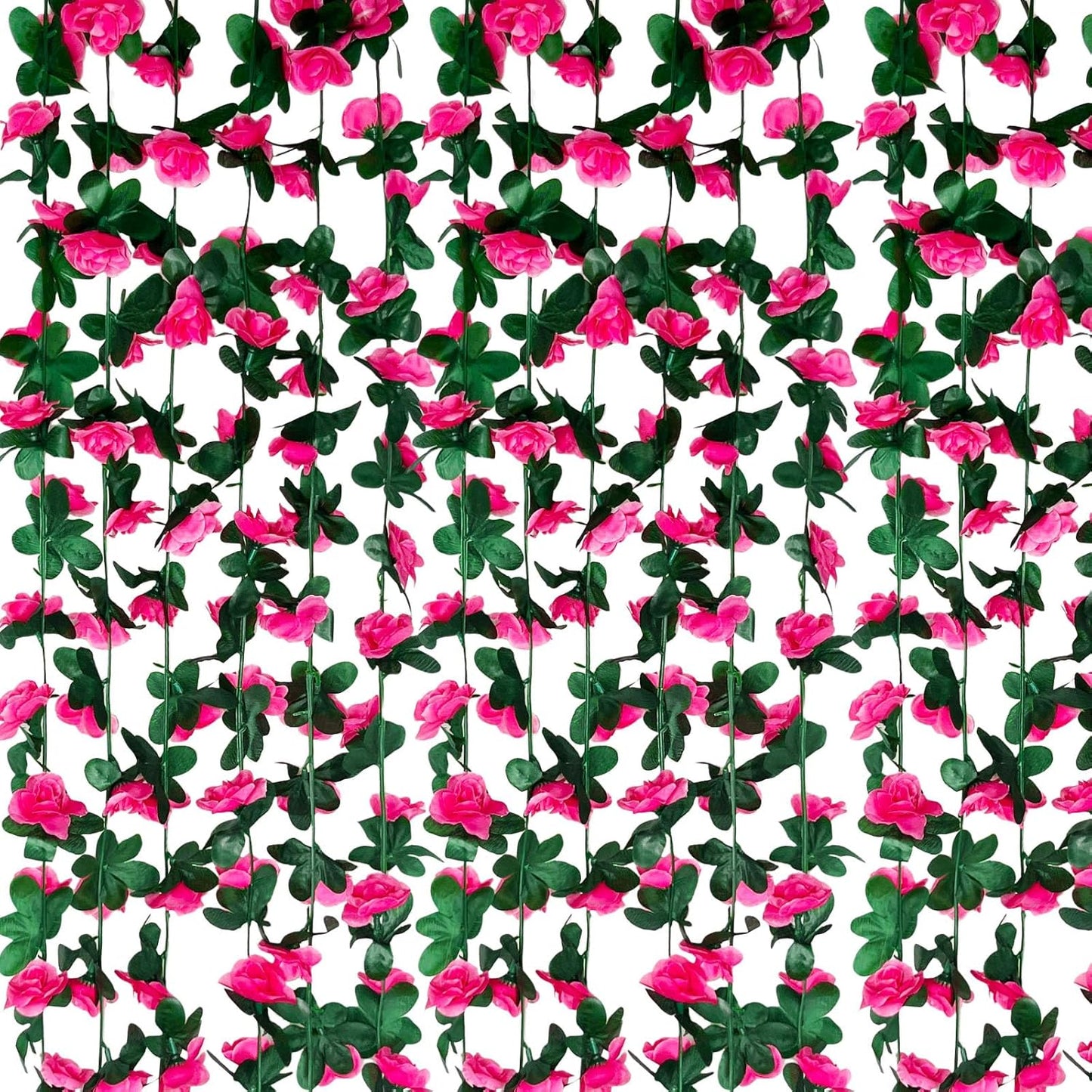 8Pcs 63Ft Fuchsia Rose Garland, Fake Rose Hanging Flowers, Artificial Flower Vine, Hanging Floral Vine Garland for Wedding, Birthday Party, Wall Arch, Halloween, Christmas Garden Backdrop Decor