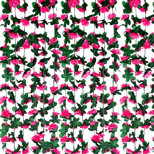 16Pcs 126Ft Fuchsia Rose Garland, Fake Rose Hanging Flowers, Artificial Flower Vine, Hanging Floral Vine Garland for Wedding, Birthday Party, Wall Arch, Halloween, Christmas Garden Backdrop Decor