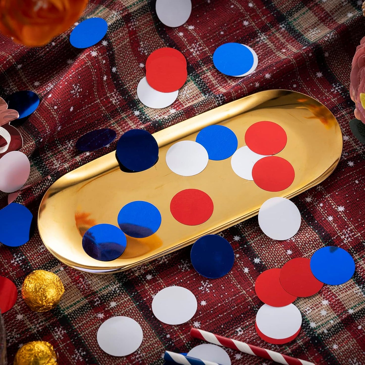 Red White Blue Table Confetti Party Decorations Metallic Circle Dot Confetti, 1.2 Inch, 300pcs