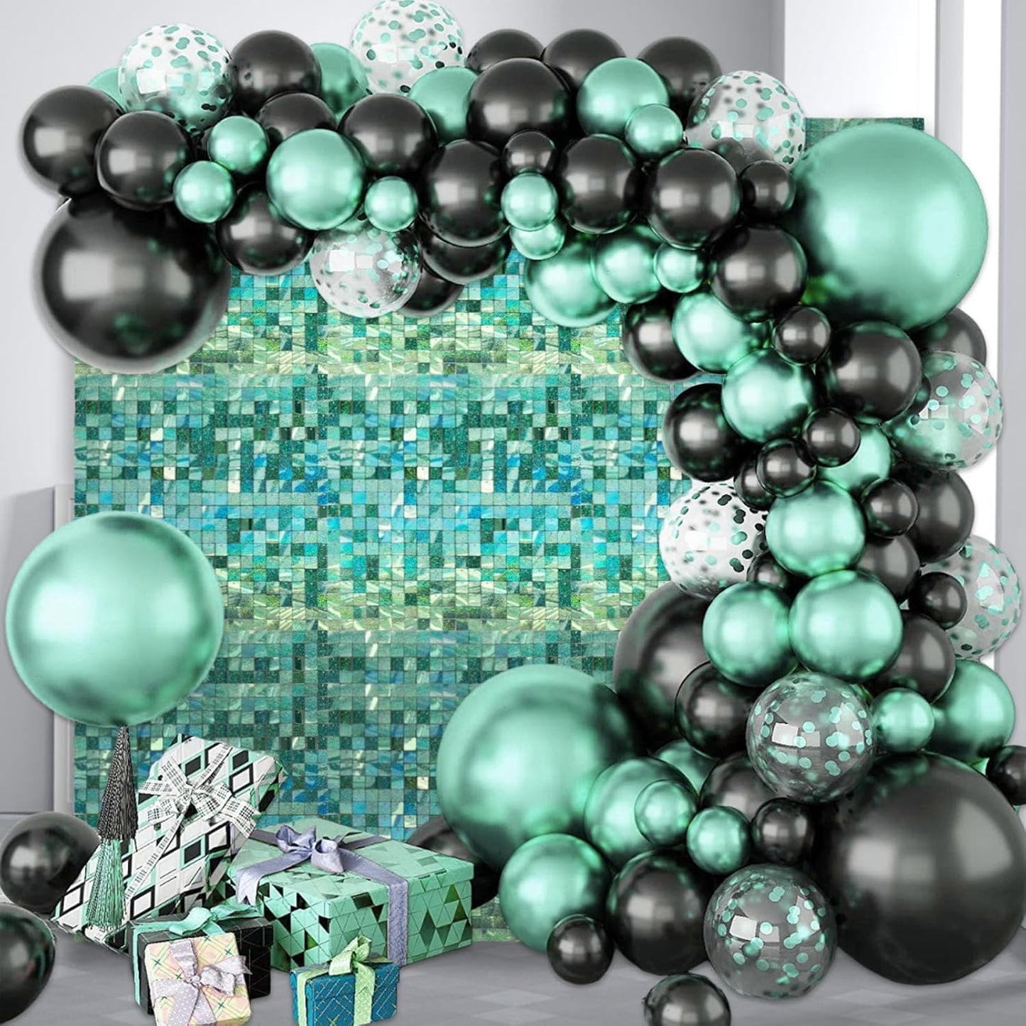 12PCS Light Green Shimmer Wall Backdrop, Laser Square Sequin Photo Backdrops Panel, Glitter Wall Background for Birthdays, Weddings, Christmas, Engagements, Disco Bachelorette Party Decor (3FTx4FT)