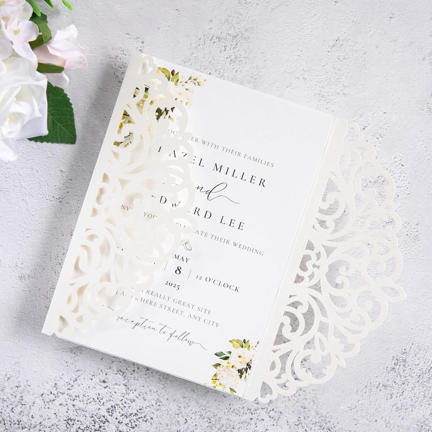 20Pcs Ivory Laser Cut Invitation Cards With Blank Inner Sheets for Wedding Cards Bridal Shower Engagement Quinceanera Invitation (No Envelopes)