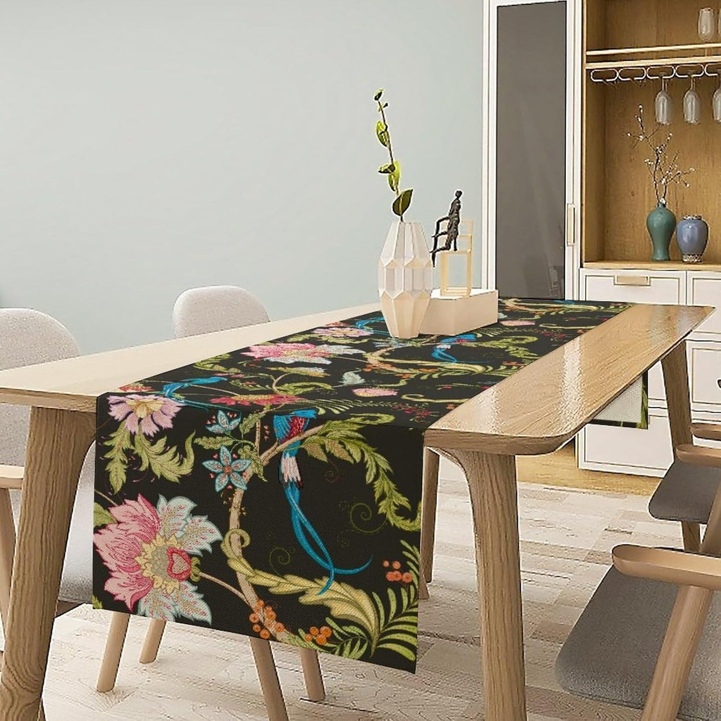 Floral Butterfly Table Runner Seasonal Spring Flower Bird Table Decoration Table Runner for Home Party Decoration 13x120 Inch