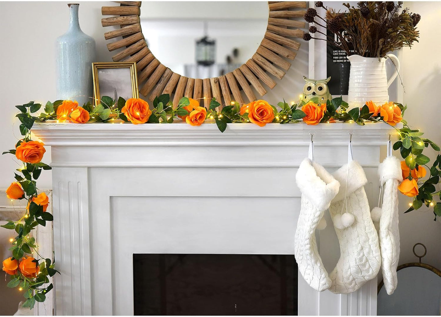 FiveSeasonStuff 29 Ft 4 Pack Rose Silk Flower Garland Artificial Flowers Decoration Hanging Floral Décor for Wedding Baby Shower Birthday Party Garden (Mandarin Orange)