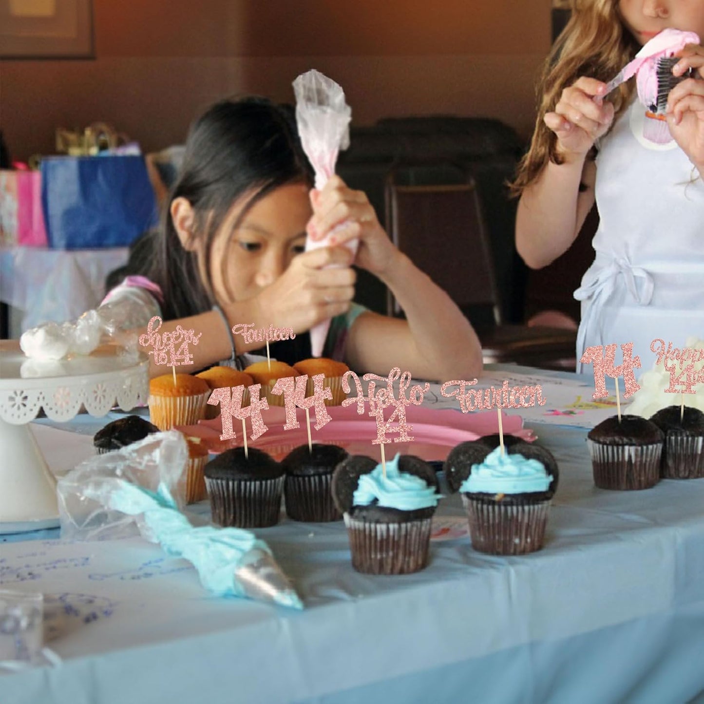 30Pcs 14th Birthday Cupcake Toppers Hello 14 Cupcake Picks Fourteen Cheers to 14 Years Old Cake Decorations for 14th Birthday Anniversary Party Supplies Rose Gold Glitter