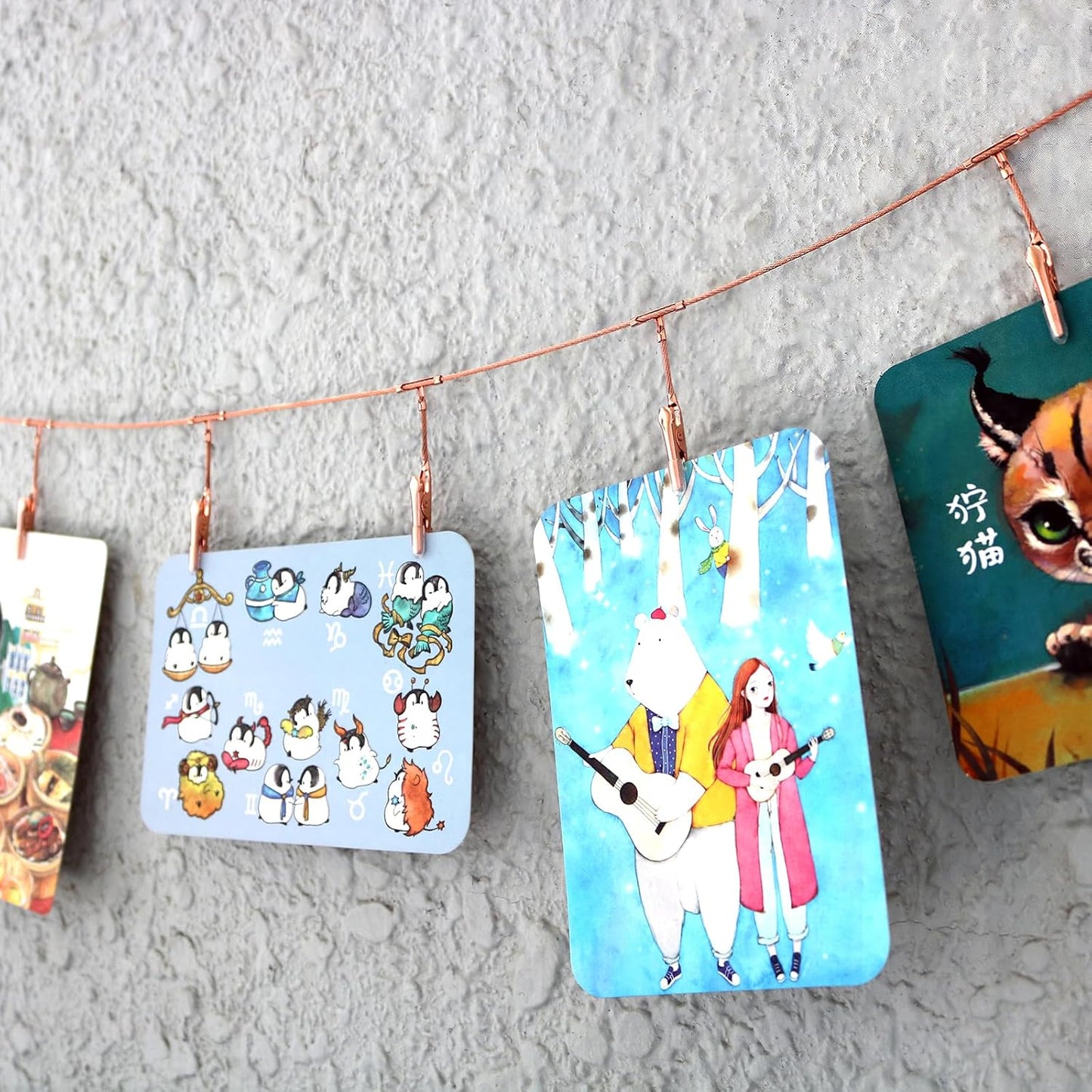 2 Pack Chain Photo Clip Hanging Photo Display Wall Photo Display Metal Photo String with 12 Clips Wall-Mounted Picture Holder for Hanging Painting Family Photos Artworks (Rose Gold Color)