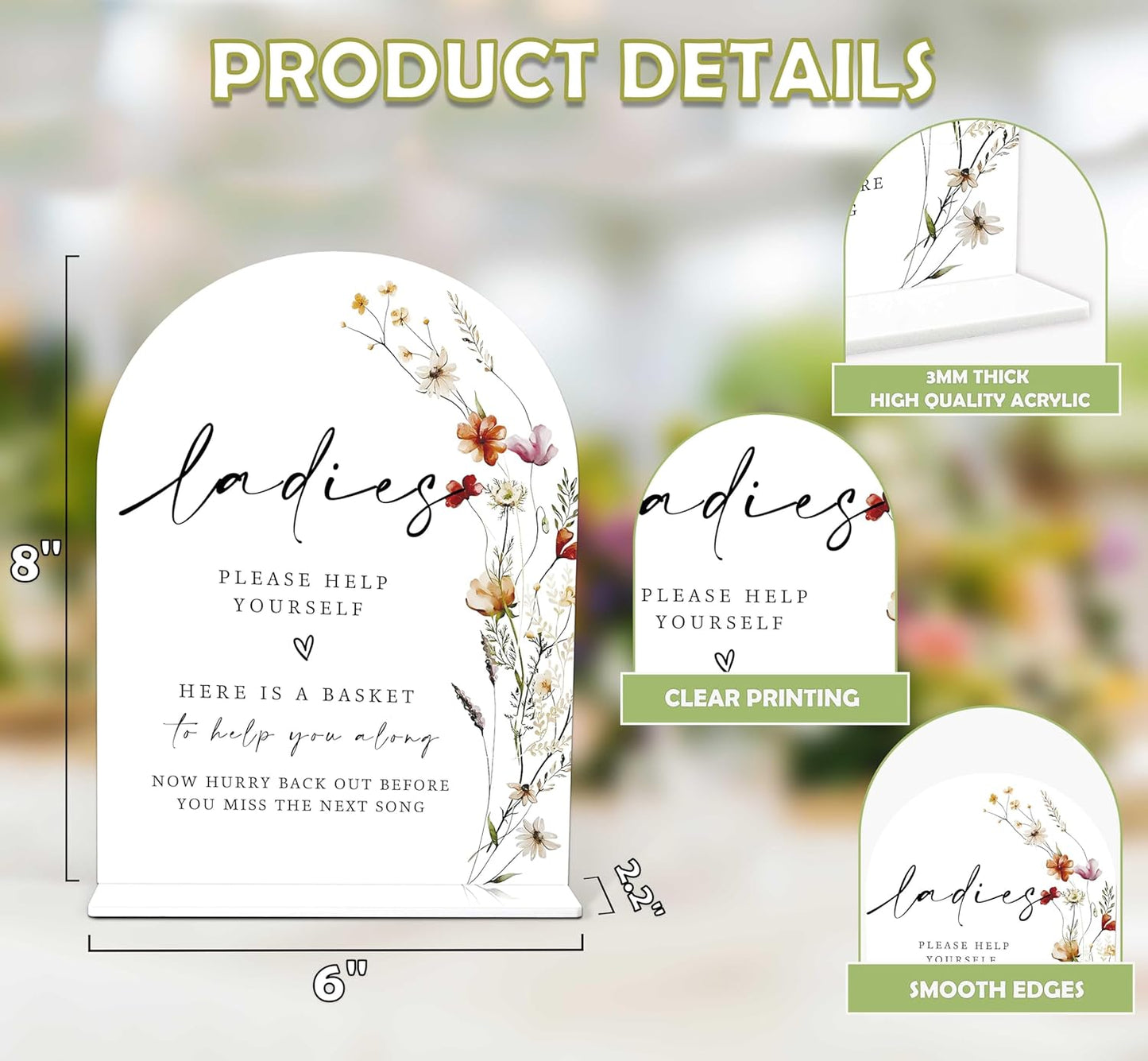 2 Pcs Boho Floral Wedding Bathroom Ladies & Gents Signs, 6 x 8 Inch White Arch Acrylic Wedding Sign with Holder, Wedding Sign for Ceremony and Reception, Wedding Decoration, Wedding Supplies - BX32