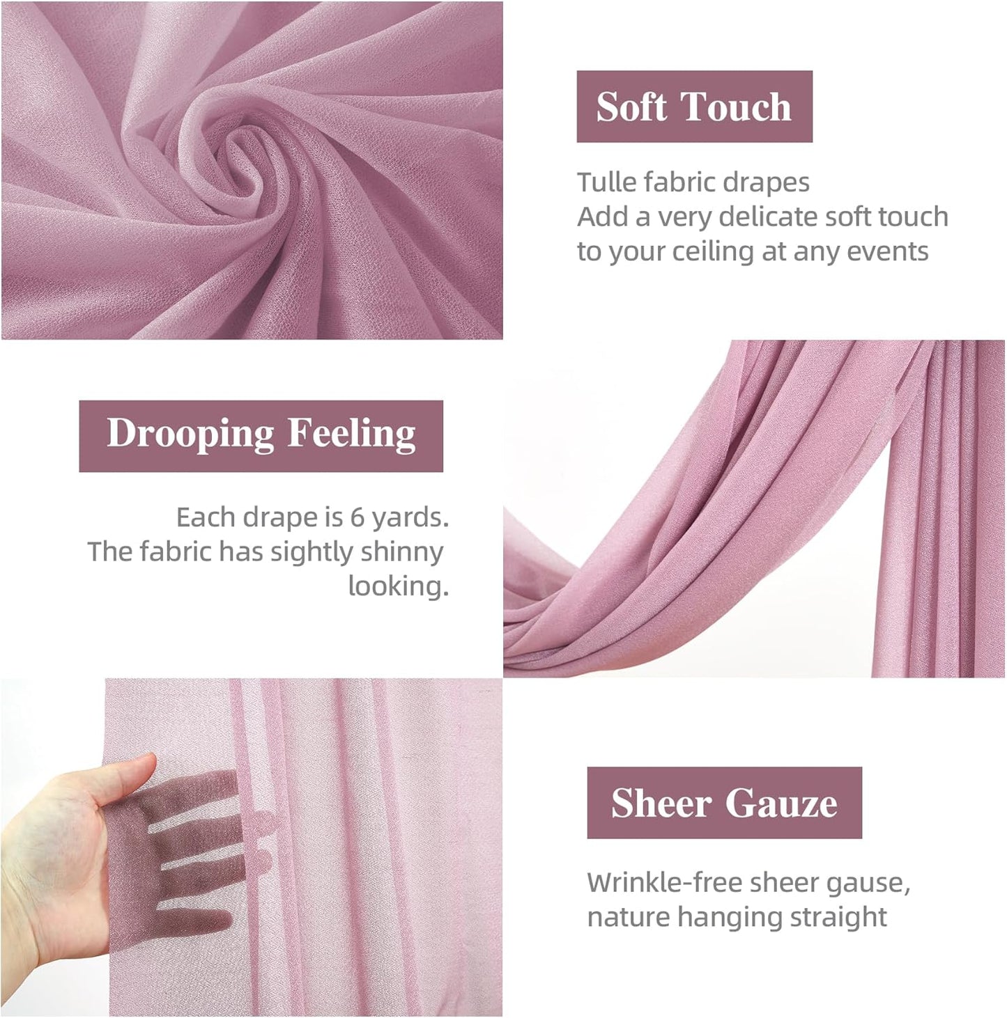 Wedding Arch Draping Fabric, 2 Panels 28" x 19Ft Dusty Rose Arch Drapes Sheer Backdrop Curtain for Wedding Ceremony Party Ceiling Decor