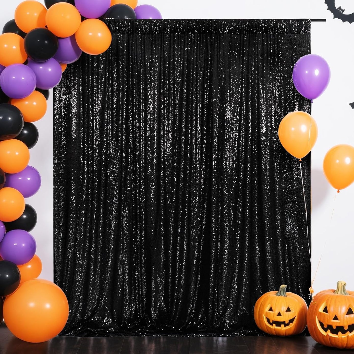 Eternal Beauty Black Thick Sequin Backdrop, 4x7 Ft Halloween Glitter Background Curtains for Shimmer Photography Party Wedding Birthday Back Drop Decor