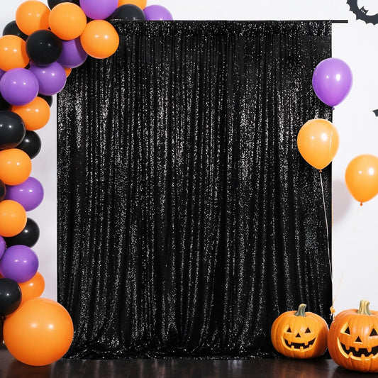 Eternal Beauty Black Sequin Backdrop, 7x7 Ft Halloween Glitter Background Curtains for Shimmer Photography Party Wedding Birthday Back Drop Decor