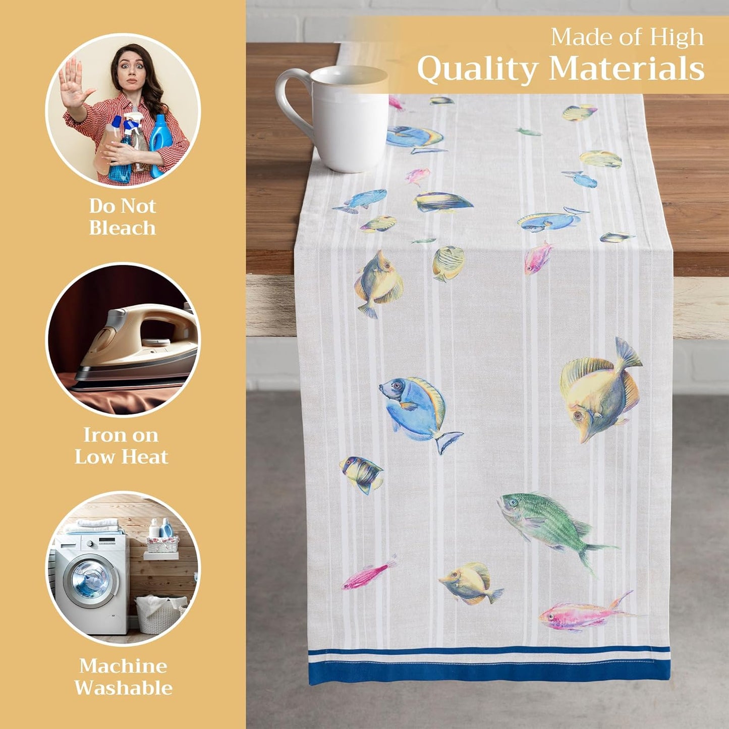 Maison d' Hermine Table Runner 100% Cotton Double Layer Table Runners 108 inches Long Decorative for Home Kitchen Dining Party Baby Shower Wedding Bridal Shower Spring Summer (Poisson, 14.50" x 108")