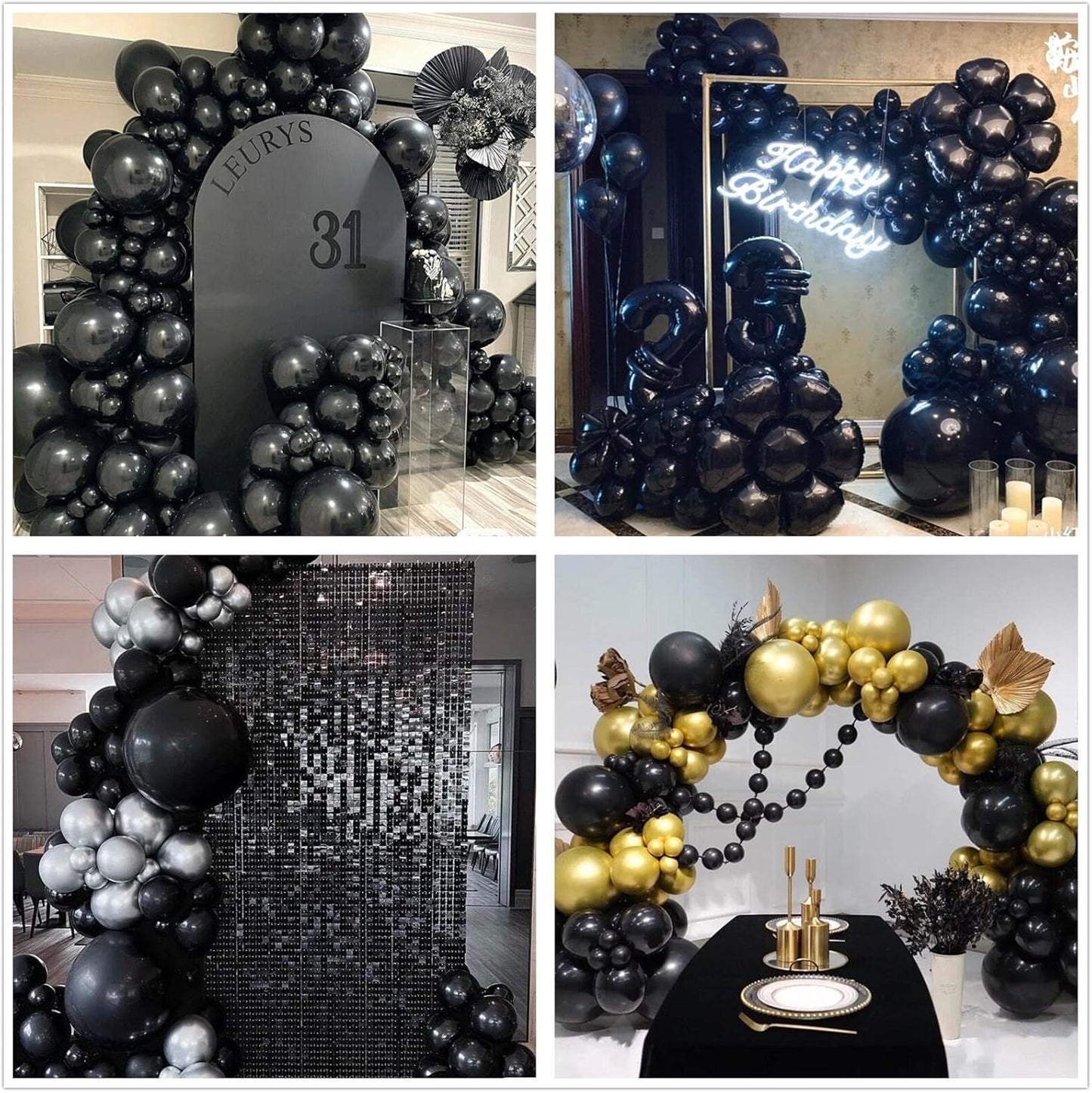 412pcs Black Balloons 18 12 10 5 Inch Black Balloon Garland Arch Kit Different Sizes Matte Latex Balloons for Baby Shower Birthday Wedding Party Decorations