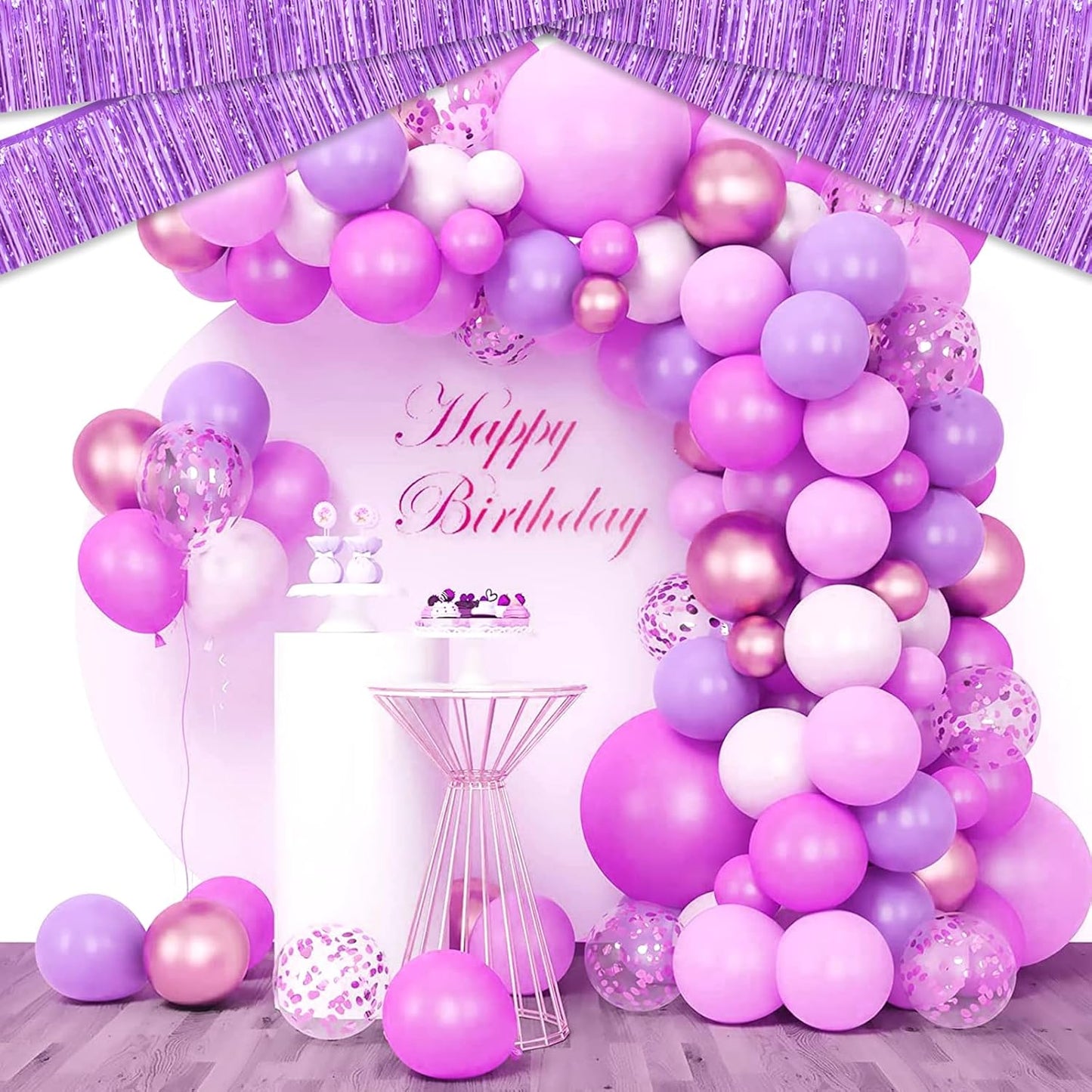 4 Pack 10 Feet Light Purple Foil Fringe Garland Metallic Tinsel Streamers Banner Wall Hanging Curtain Backdrop for Parade Floats, Wedding, Graduate, Mother's Day, Birthday Party Decoration