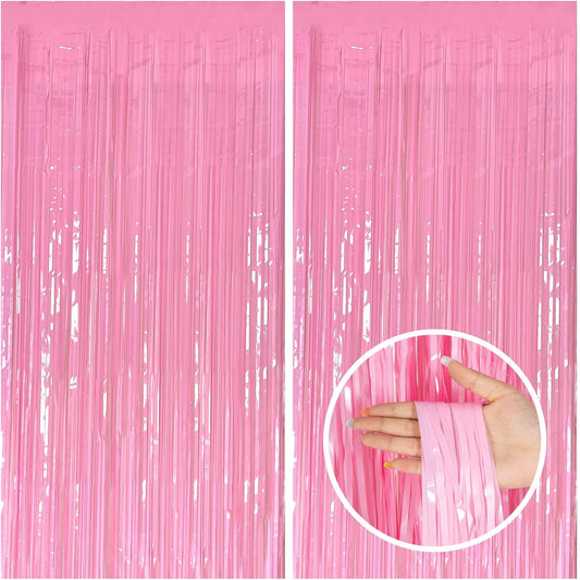 2 Pack Party Backdrop Decorations Pink Tinsel Curtain Party Backdrop Foil Fringe Birthday Decorations Photo Booth Streamer Pink Theme Bachelorette Graduation Decor