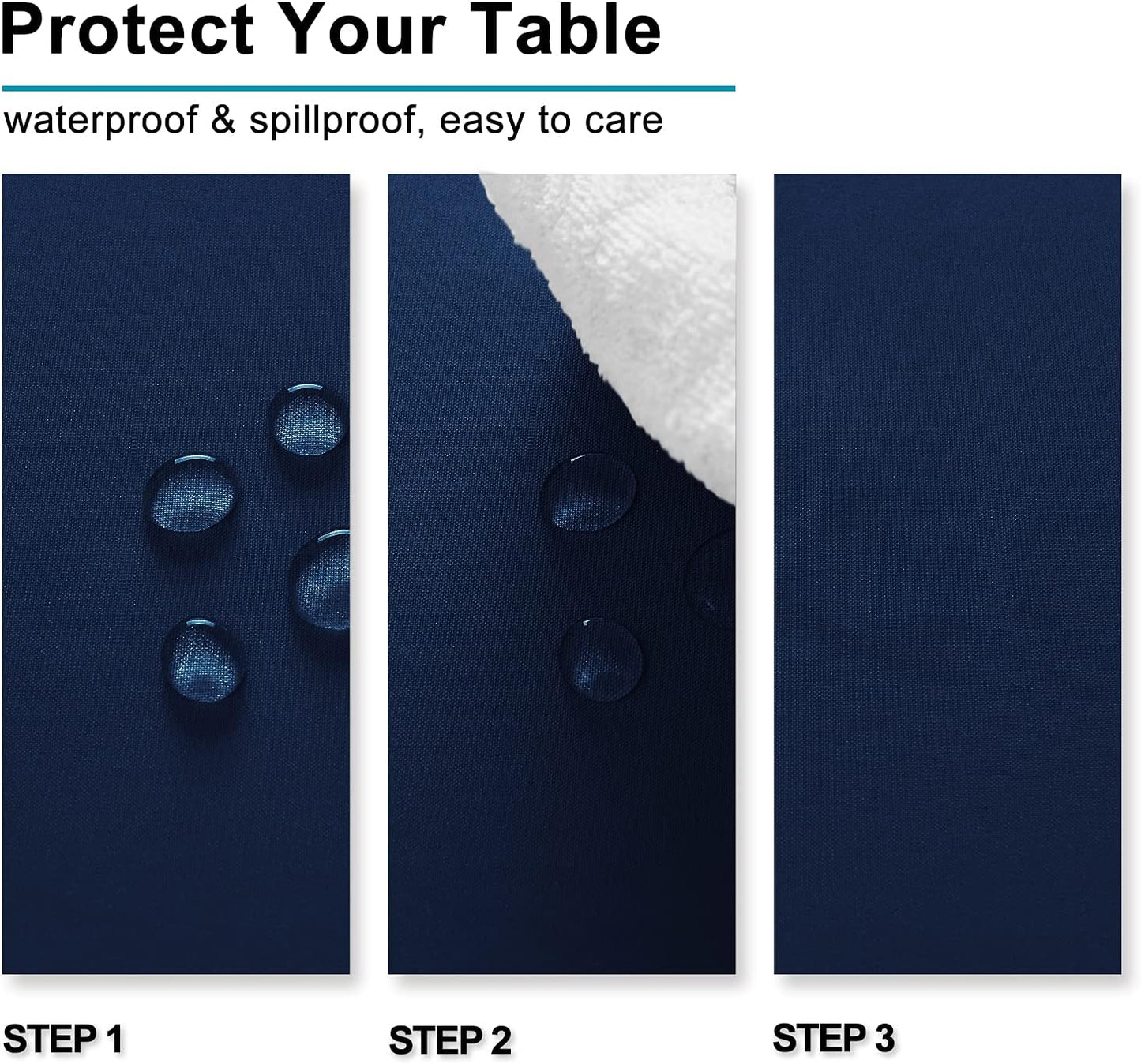 Hiasan 2 Pieces Rectangle Tablecloth - Waterproof Washable Polyester Table Cloth for Dining Room Kitchen Party Camping, Navy Blue, 54 x 80 Inch
