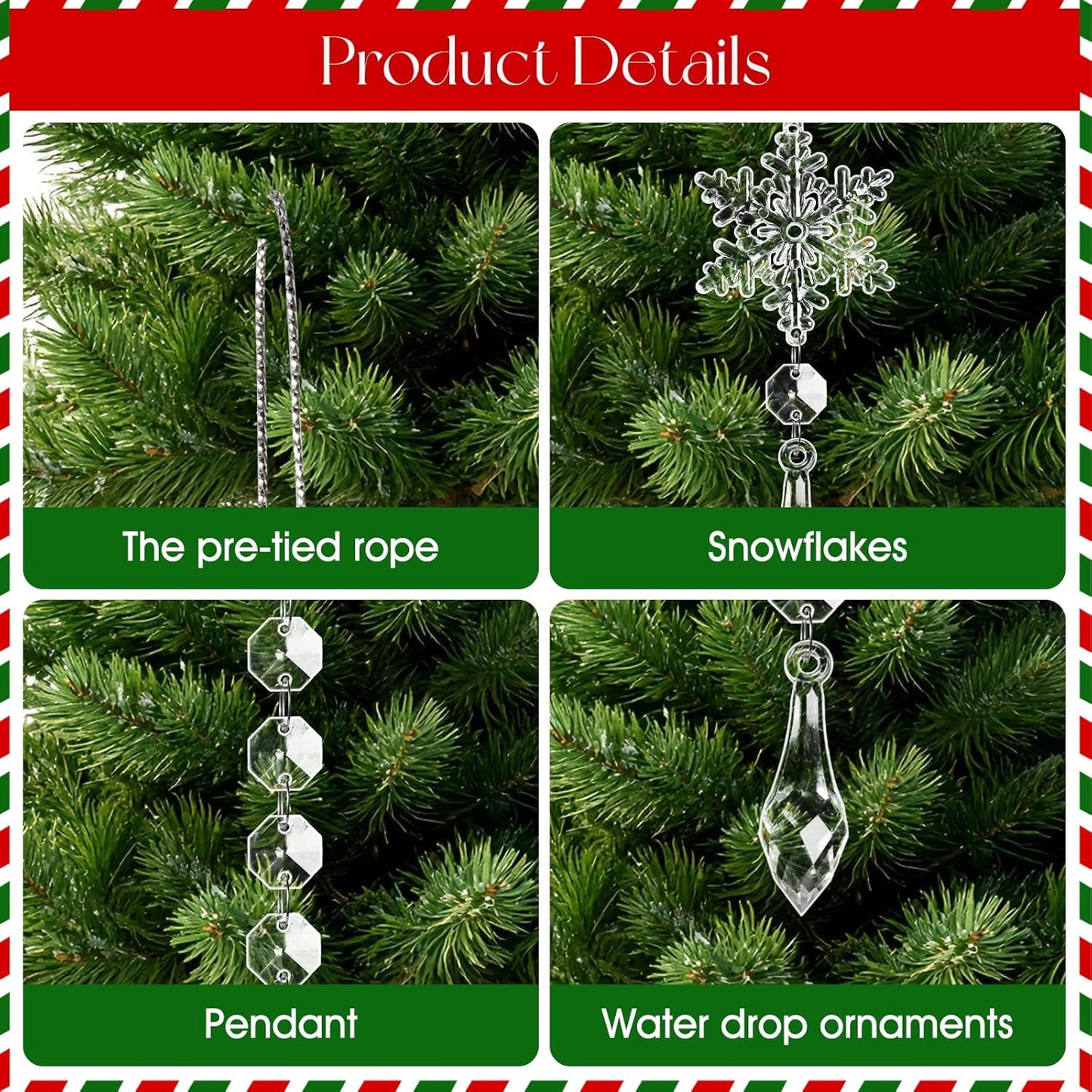 30pcs Christmas Ornaments Set for Tree- Hanging Acrylic Crystal Snowflake Icicle Drop Christmas Decorations for Winter Christmas Tree New Year Party Supplies