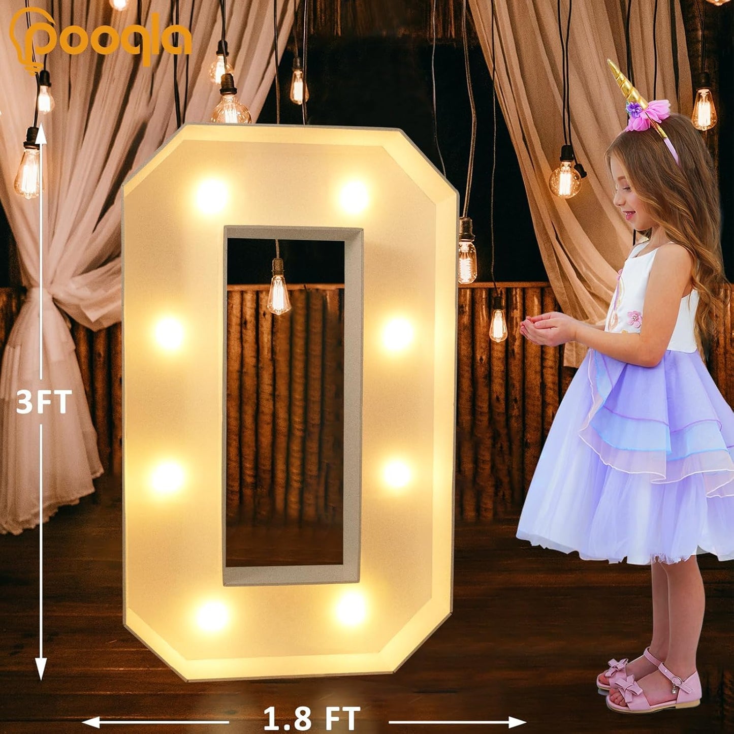 Pooqla 3FT Marquee Light Up Letters, LED Big Mosaic Marquee Letters 3 Feet, Giant LED Sign for Balloons Birthday Anniversary Wedding Party Decoration, Cool White and Warm White Letter O