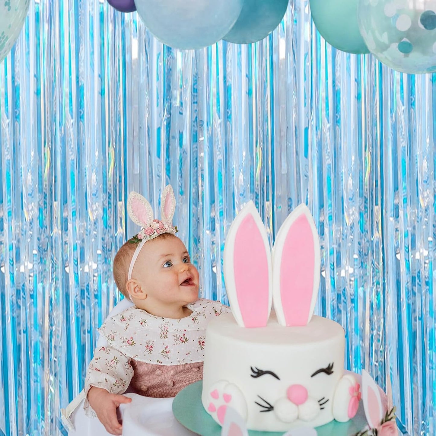 CANREVEL 2 Pack 3.2x6.5 Feet Iridescent Foil Fringe Backdrop Curtains, Clear Blue Tinsel Photo Booth Props Streamers Party Decorations for Birthdays Mermaid Sea Frozen Christmas Party