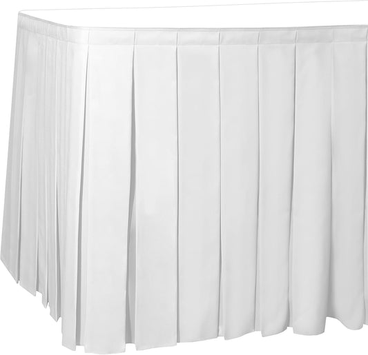 Ultimate Textile Pleat Polyester Fabric Table Skirt - Machine Washable Flame Resistant with Clips for Events, Weddings & Trade Shows, Cut & Sewn in Paterson, NJ - White, 21' Box Pleat