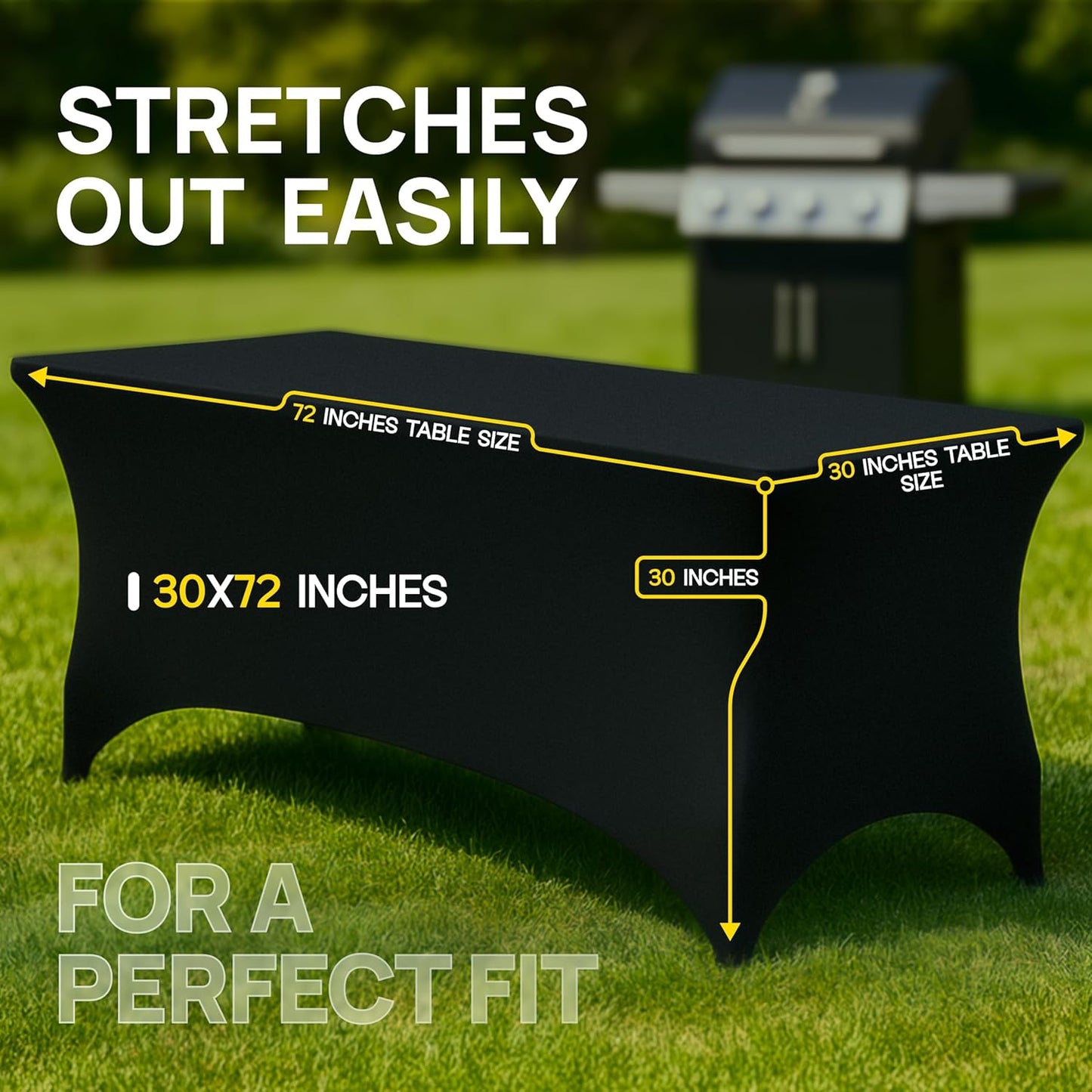 Black Spandex Table Covers 6ft, 2 Pack - Elegant, Durable, Stretchy 6ft Table Cover Fitted, Wrinkle and Stain Resistant, Elastic Leg Pockets