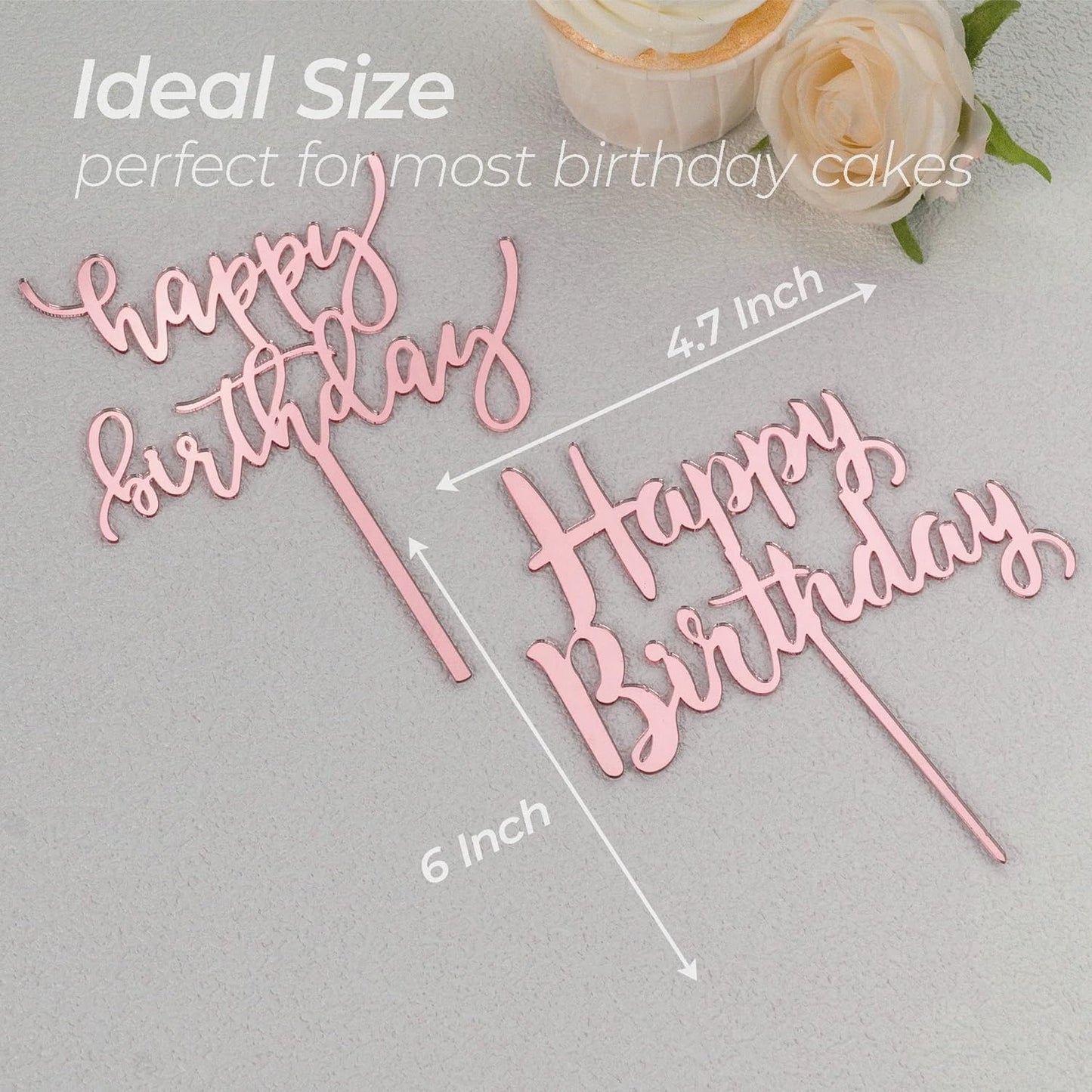 6-Pack Acrylic Birthday Cake Toppers, Minimalist Pink Happy Birthday Sign for Cake Decorations