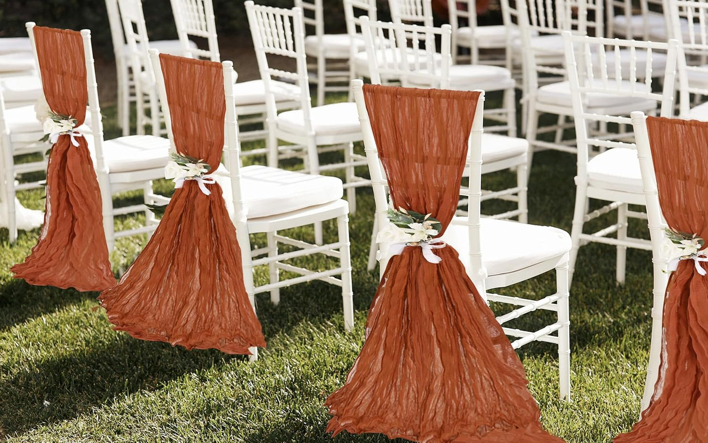 50 PCS Cheesecloth Chair Sashes, Bows Designed ChairSashes, 15.7x108 inch Chair Sashes for Aisle Decorations Universal Chairs Cover Decoration for Wedding Reception Party Banquet (Terracotta)