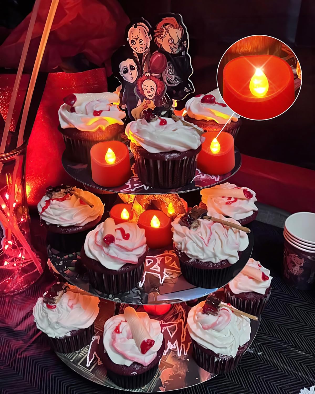 Homemory Red Tea Lights Candles Battery Operated, 200+Hour Flameless Flickering Fake Electric LED Colored Tealights Candles for Party, Wedding, Anniversary, Halloween, Christmas, 12-Pack