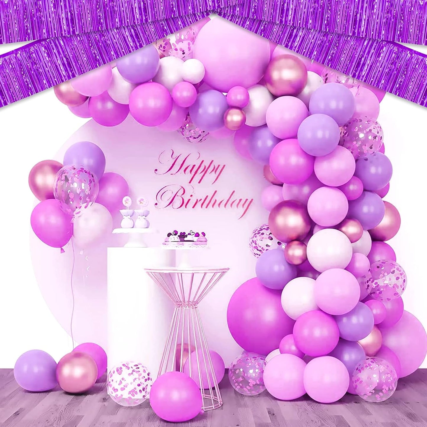 6 Pack 10 Feet Purple Foil Fringe Garland Metallic Tinsel Streamers Banner Wall Hanging Curtain Backdrop for Parade Floats, Birthday, Graduate, Mother's Day, Wedding Party Decoration