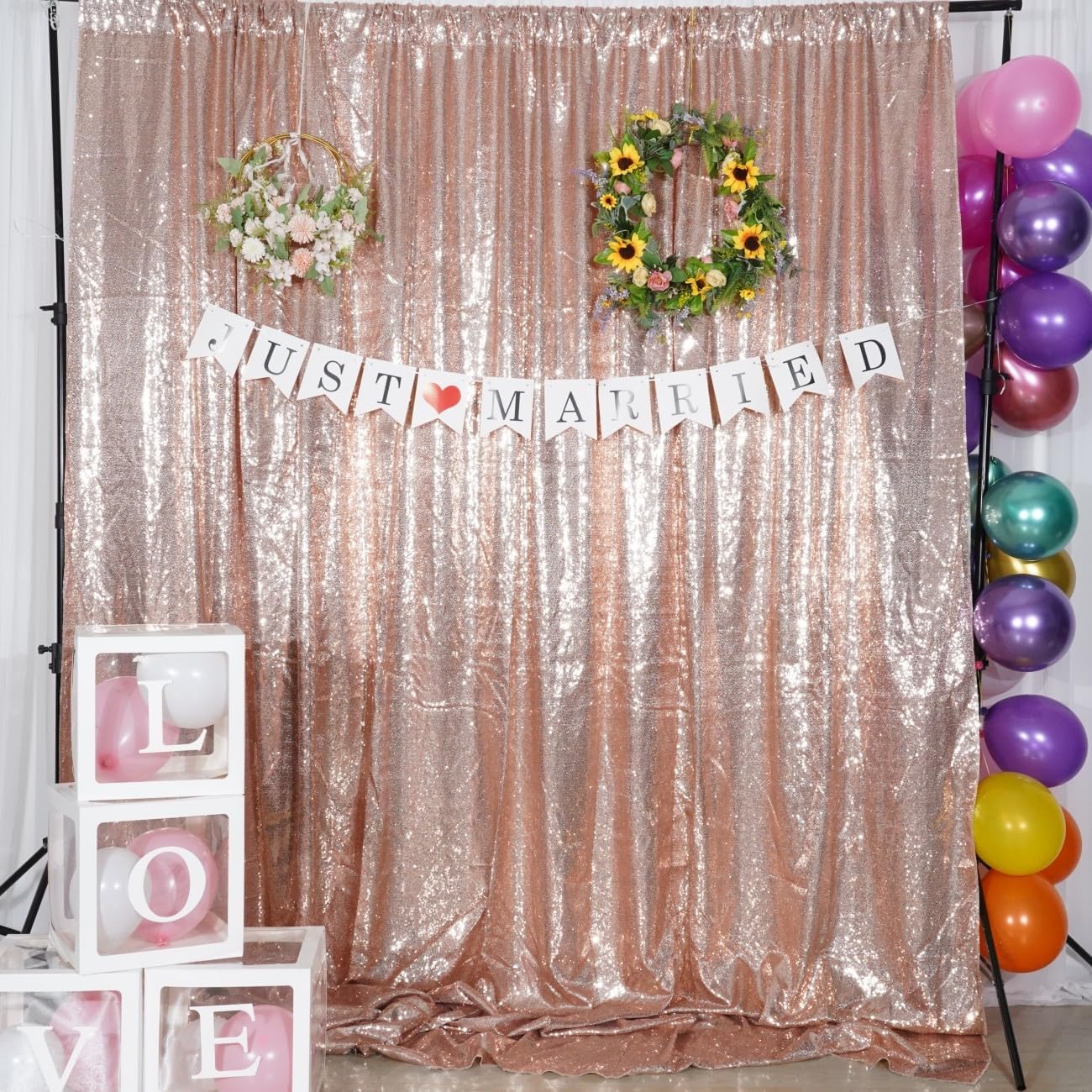 Poise3EHome 10Ft x 10Ft Rose Gold Sequin Backdrop Curtain, Glitter Thick Satin Background Drapes, Sparkly Opaque Photography Curtain, Sequence Xmas Thanksgiving Backdrop for Wedding Party Decor