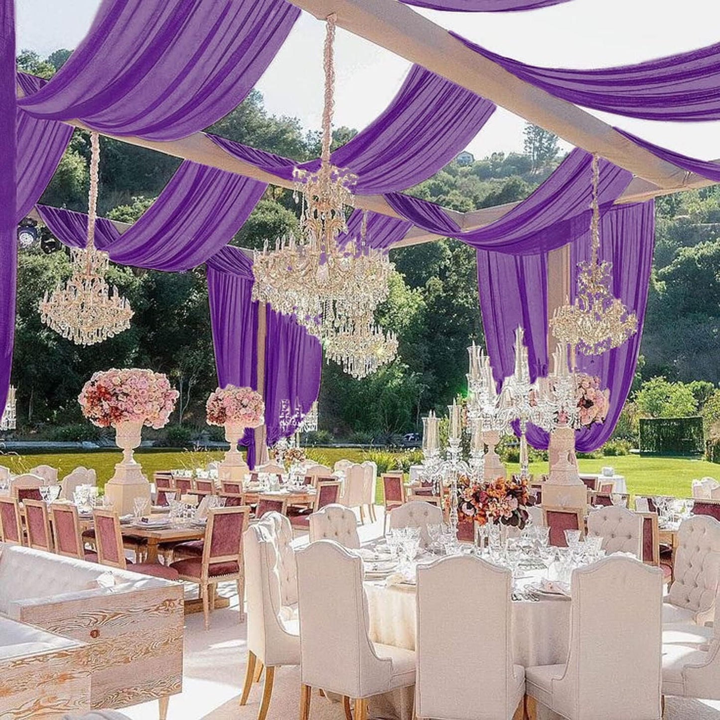 MODFUNS Ceiling Drapes for Parties Purple Ceiling Curtains 2 Panels 5FTx20FT Wedding Arch Draping Fabric Chiffon Curtains for Arbor Stage Sheer Backdrop Drapes for Ceiling Decorations Drapery Sheers