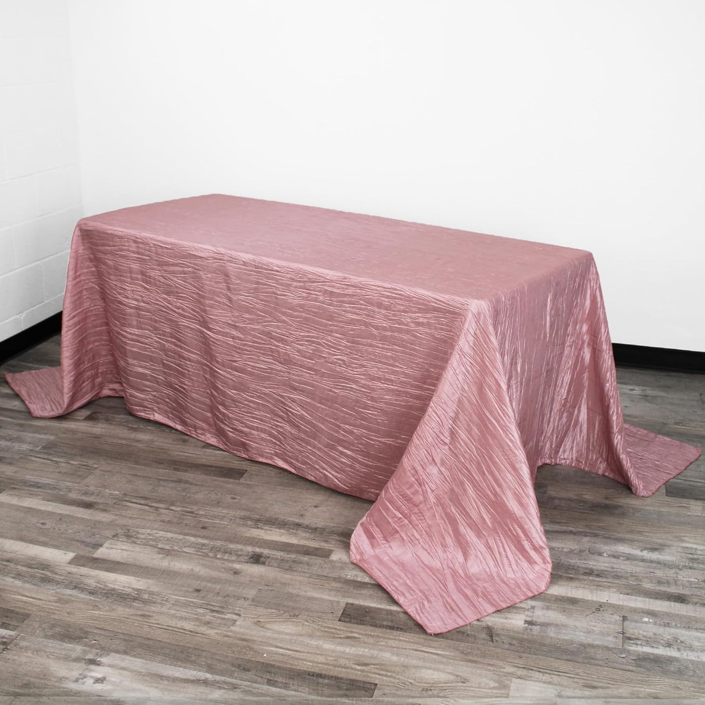 YOUR CHAIR COVERS - 90 x 156 inch Rectangular Crinkle Taffeta Tablecloth - Dusty Rose, Rectangle Table Linens for 8 ft Rectangular Tables, Wedding Crushed Table Cloth
