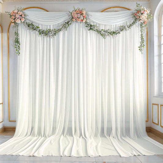 10ft x 10ft Beige Backdrop Curtains, Wrinkle-Free Sheer Chiffon Fabric Photo Backdrop Drapes for Wedding Arch Party Ceremony Stage Photography Decorations