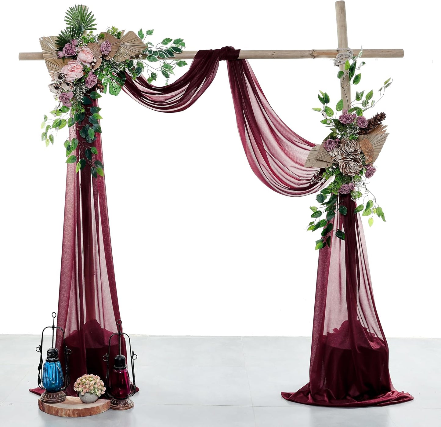 VDS Pack of 2 Panel (30 Inch X 30 Feet) Wedding Arch Draping Fabric Sheer Chiffon Fabric Drapery for Wedding Ceremony Reception Swag Backdrop Canopy Chuppah ARBO Altars Decoration (Burgundy)