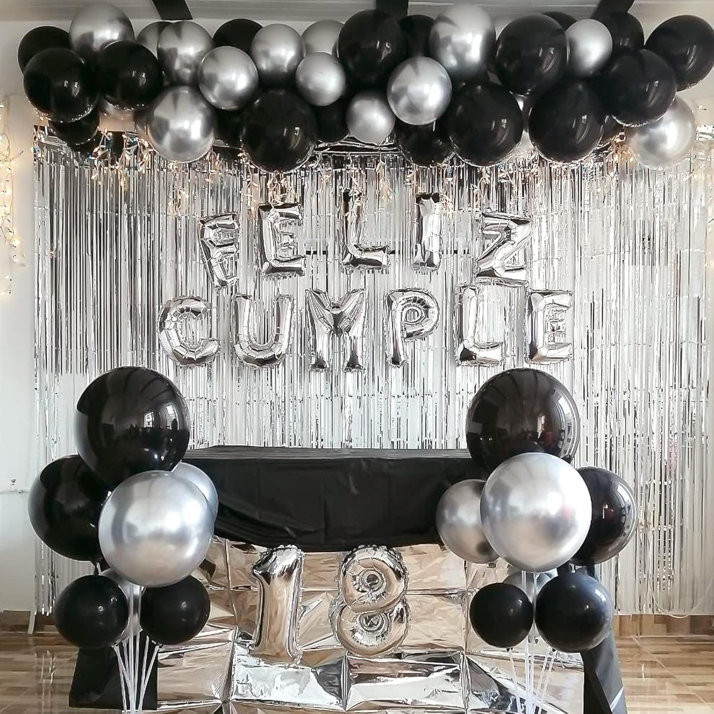 Black and Silver Balloons,65PCS 12 Inch Metallic Chrome Silver and Black Latex Balloons for Birthday Graduation Anniversary Party Decorations