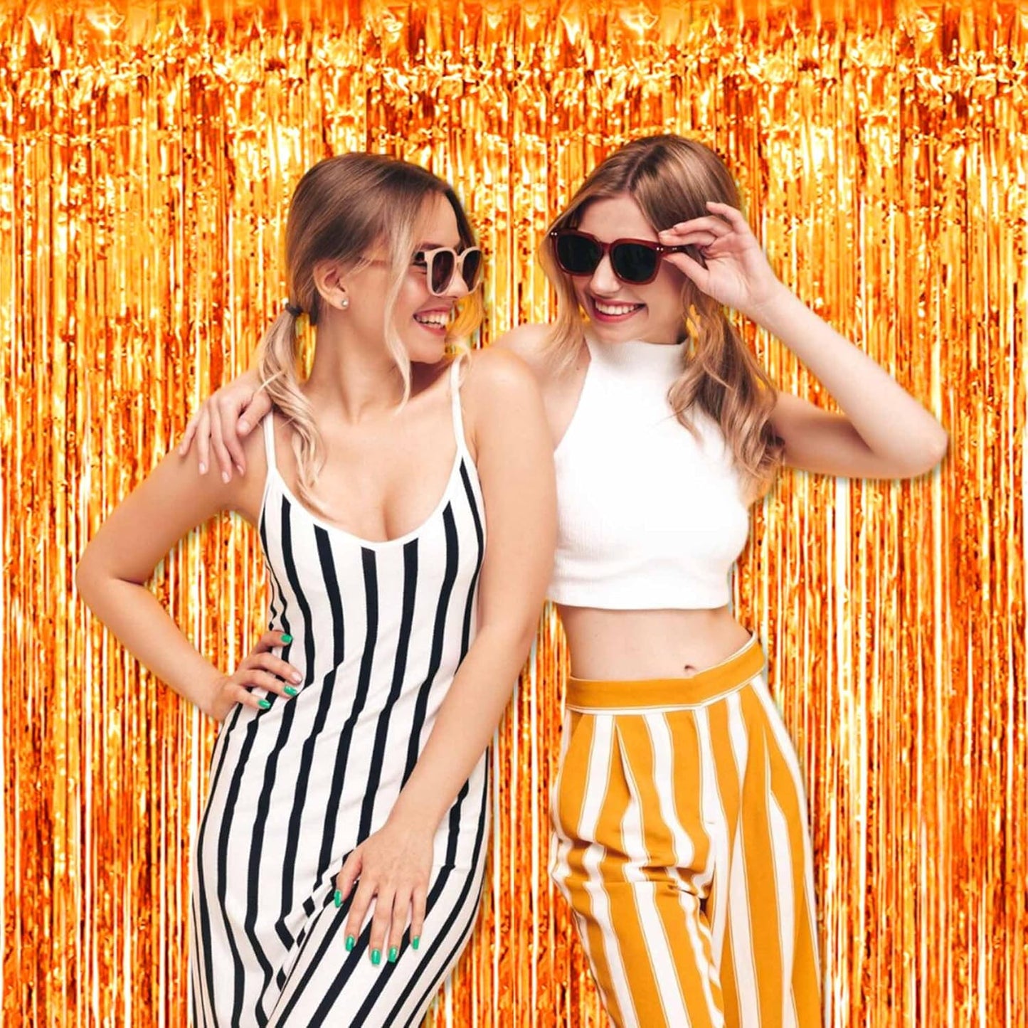 3 Pack Orange Foil Fringe Curtains Backdrop, 3.28 x 9.8 Ft Metallic Streamers Tinsel Curtains Background for Photo Booth, Birthday, Halloween, Christmas, Thanksgiving, New Year Party Decorations