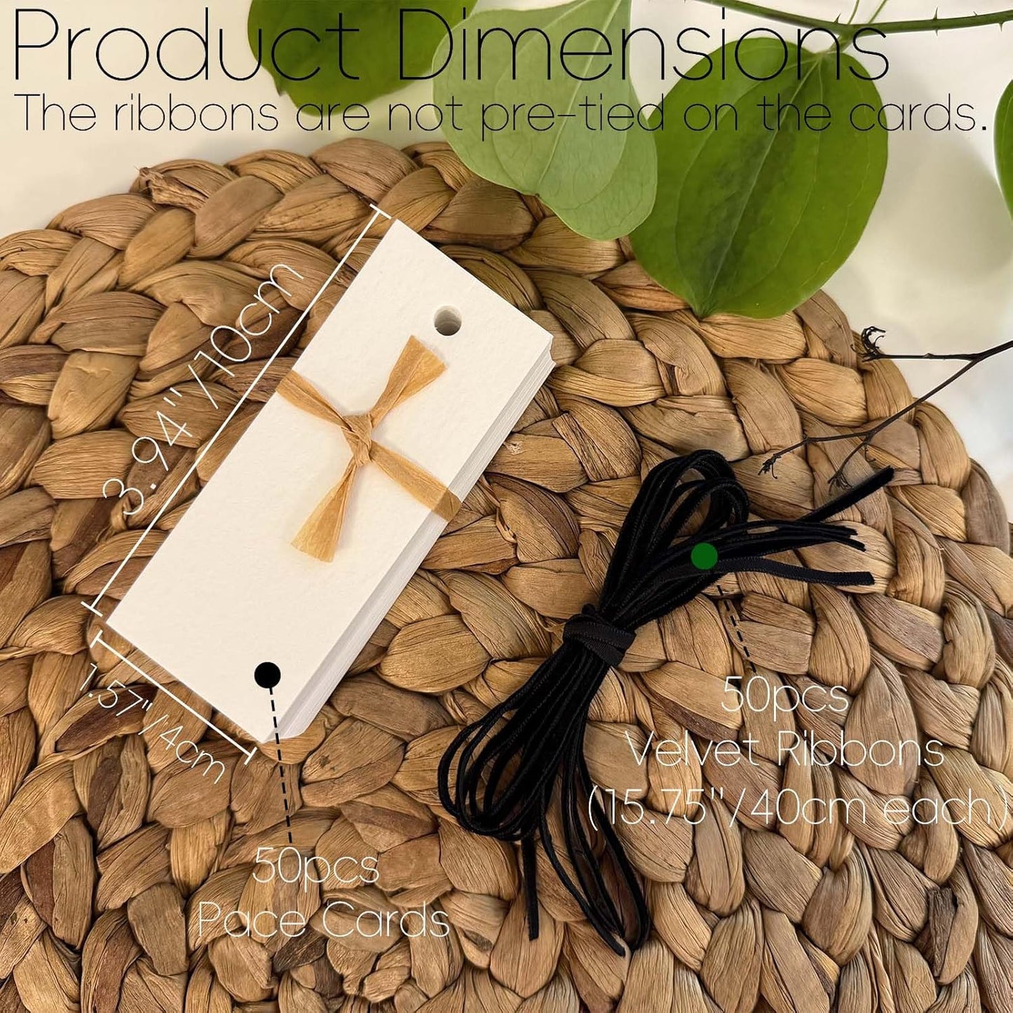 50 Pcs Place Cards for Table Setting -3.94"X1.57" Table Place Cards with Velvet Ribbon,Name Cards for Wedding Dinner Party Events (Black)