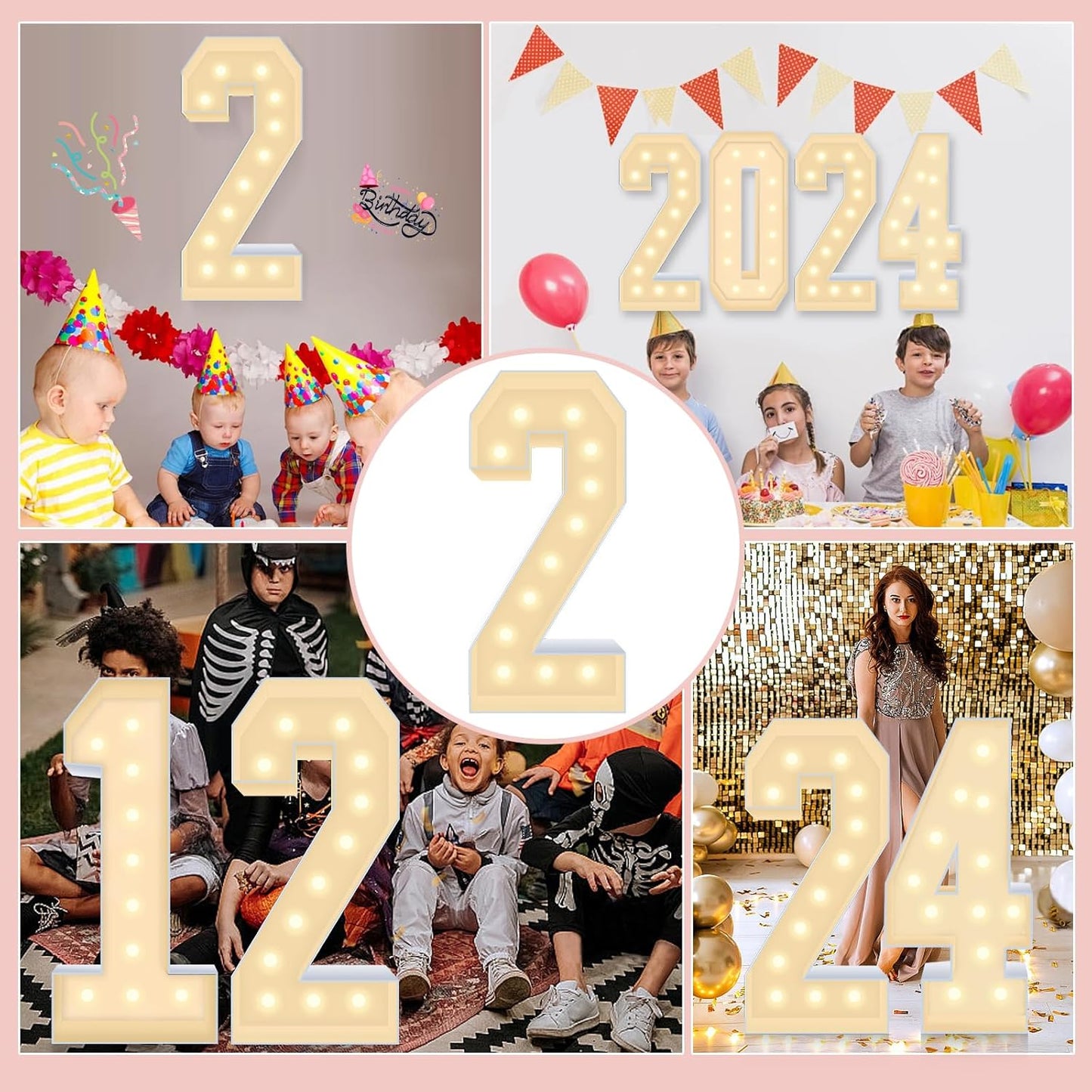 4FT Plastic Marquee Numbers 2 - Light up Numbers Are Made from Corrugated Plastic Board - Quick Assembly Without Tools, Disassembled Components Can Be Used for Photo Wall Decoration, Yard Sale Signs