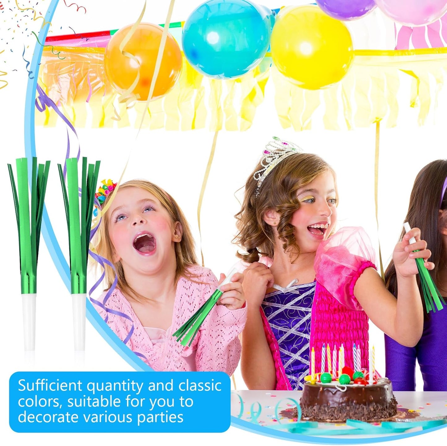 24 Pcs Gold Noise Makers Glitter Metallic Fringed Noise Makers Horns for Baby Shower, Kids Birthday, New Year Party Favor - Multicolor