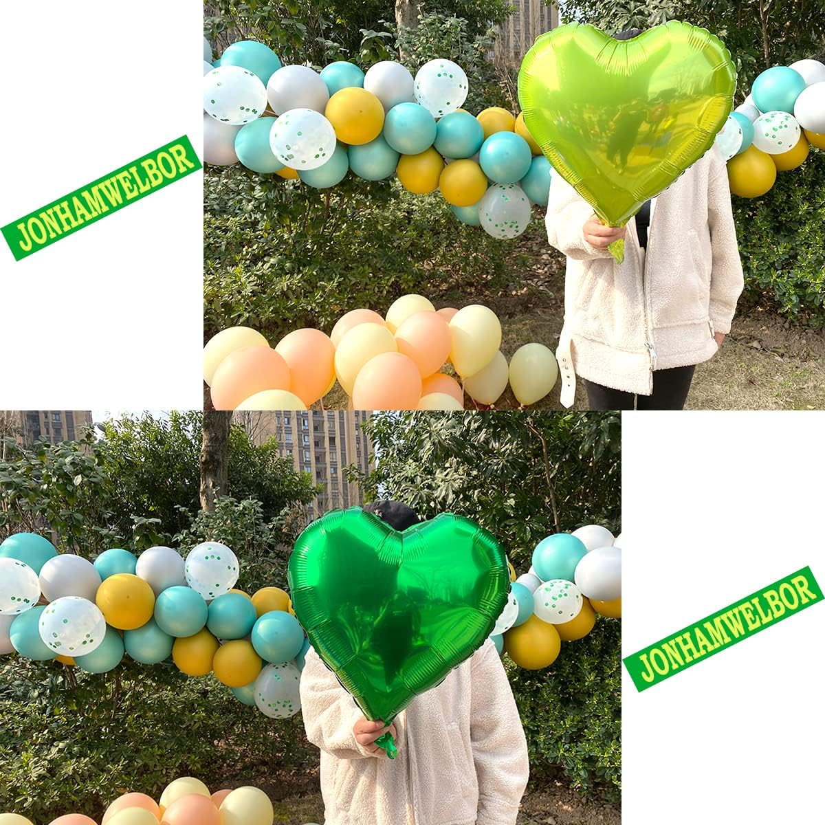 Jonhamwelbor 20Pcs 18 inch Green and Lime Green Foil Mylar Heart Shape Balloons Decorations for Valentines Birthday Wedding Baby Shower Party