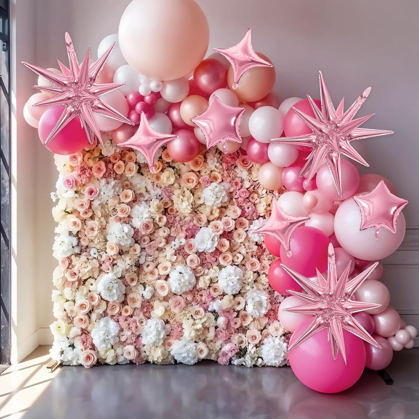 Pink Star Balloon,16Pcs Light Pink Star Foil Balloons Set with 22Inch Explosion Spike Cone Balloons and 10Inch Quadrangle Helium Balloon for Birthday Wedding Baby Shower Party Decorations