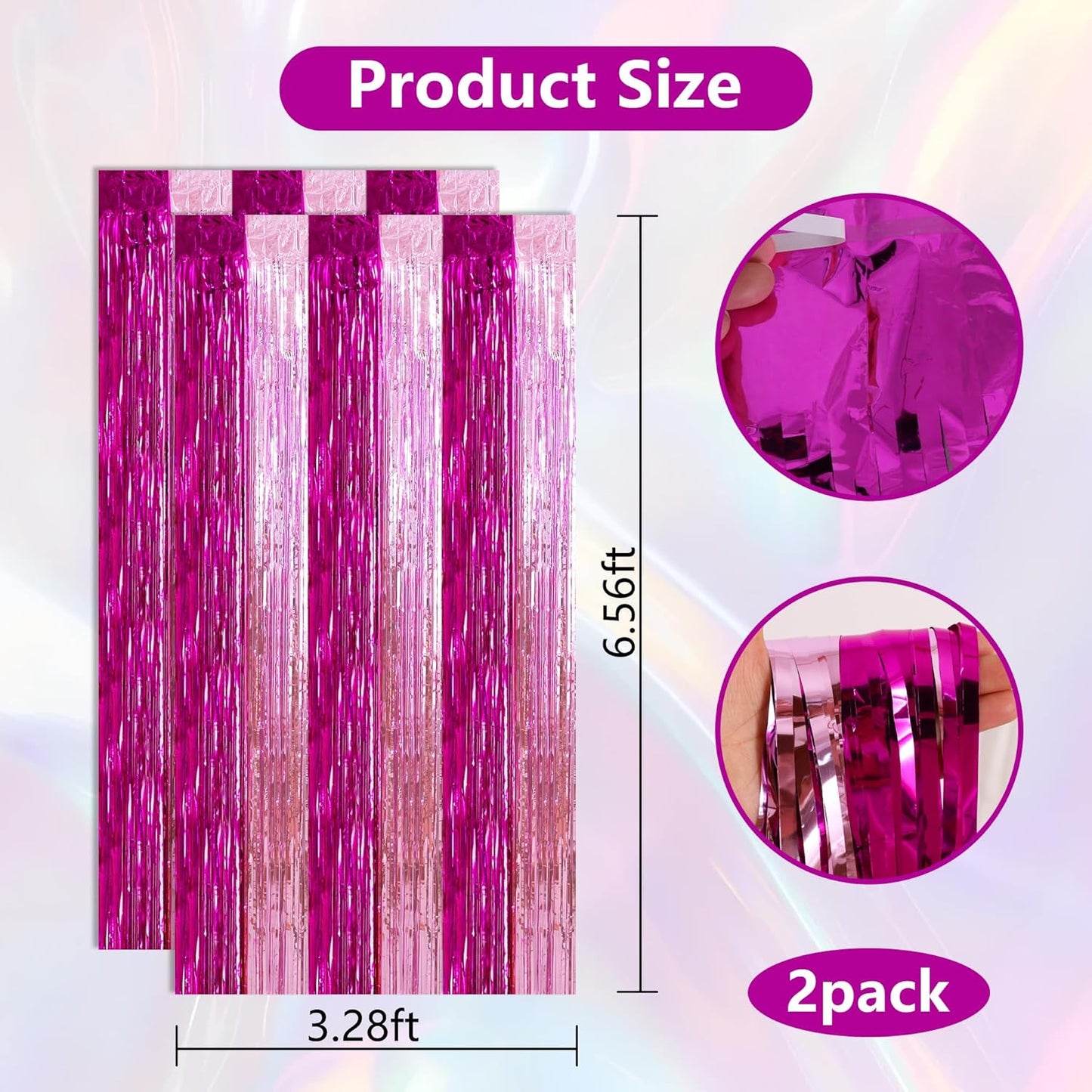 BEISHIDA Hot Pink Pink Door Streamers Backdrop Foil Fringe Tinsel Party Streamers Curtains Photo Backdrop -2Pcs for Birthday Graduation Bachelorette Party Decoations
