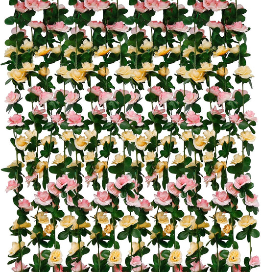 12 PCS 98.4 FT Artificial Flower Garland Rose Garland for Wedding Room Decor（12,Champagne）