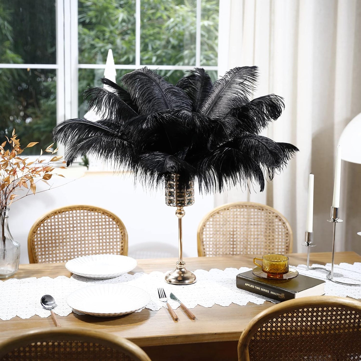 Larryhot Black Ostrich Feathers Bulk - 16-18 inch 10pcs Feathers for Vase,Wedding Party Centerpieces and Home Decorations (Black)
