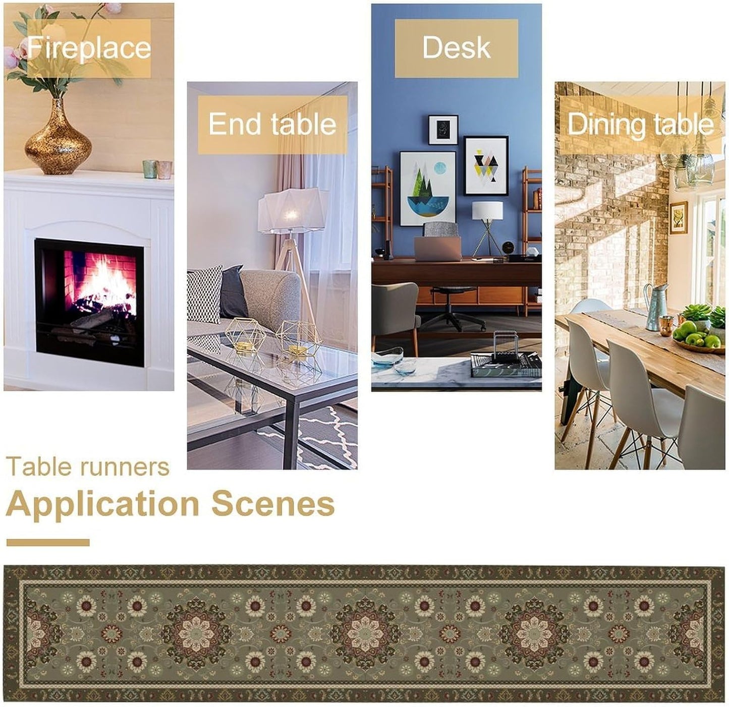 Vintage Paisley Floral Table Runner, Brown Boho Rustic Farmhouse Flower Pattern for Home Kitchen Table Decor Dining Coffee Room Party Decor 13x60in