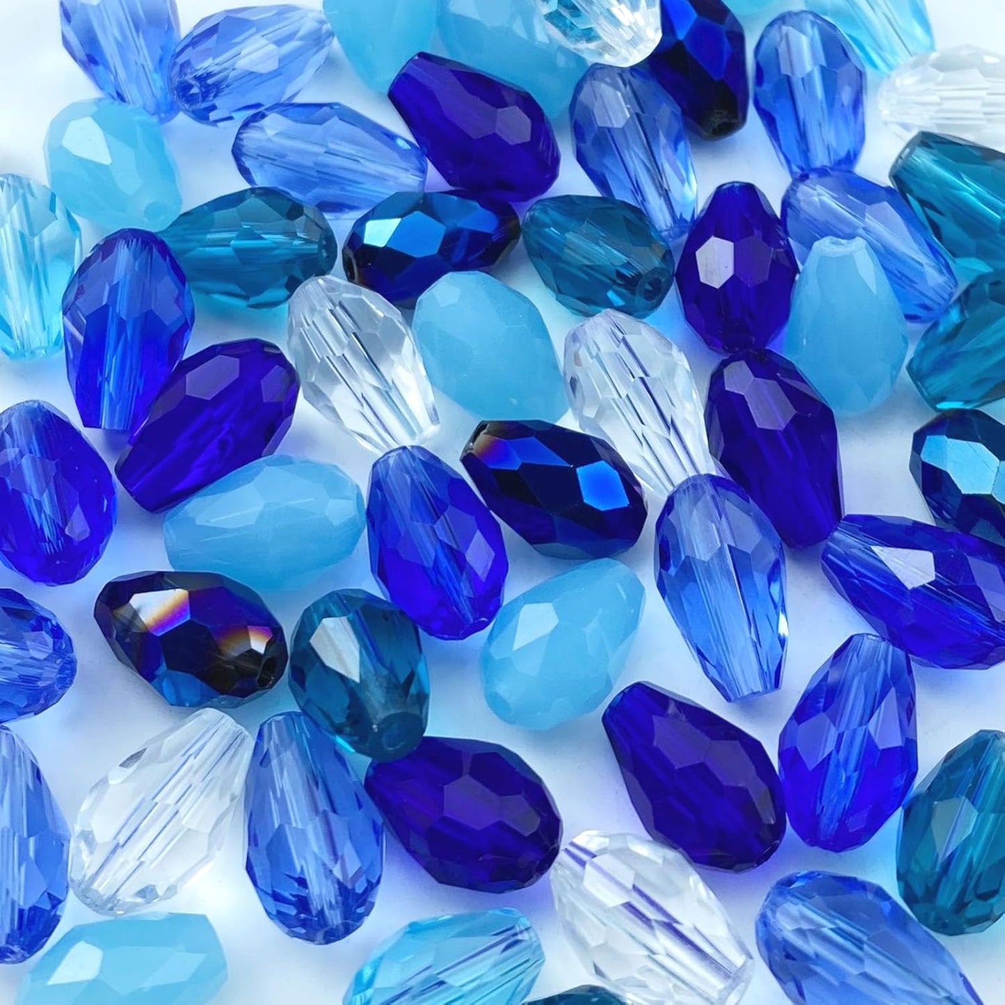 200pcs 4x6mm Teardrop Crystal Glass Beads Vertical Hole Faceted Loose Spacer Beads for DIY Craft Jewelry Making Necklace Bracelet Earring Wind Chimes(Blue Series)