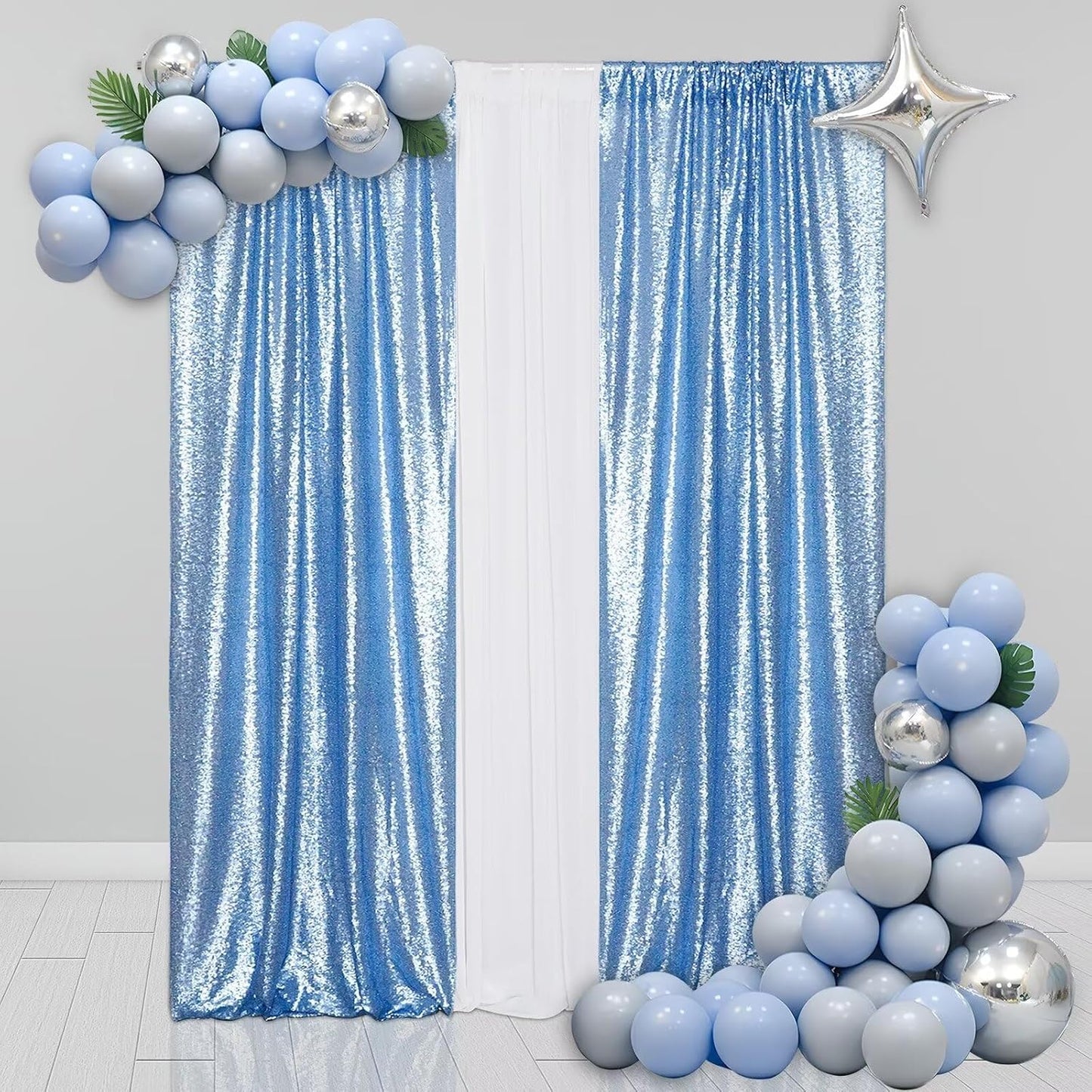 Eternal Beauty Sequin Backdrop Curtains, 2x8 Ft-2 Panels Baby Blue Back Drop for Shimmer Photography Party Wedding Birthday Decor