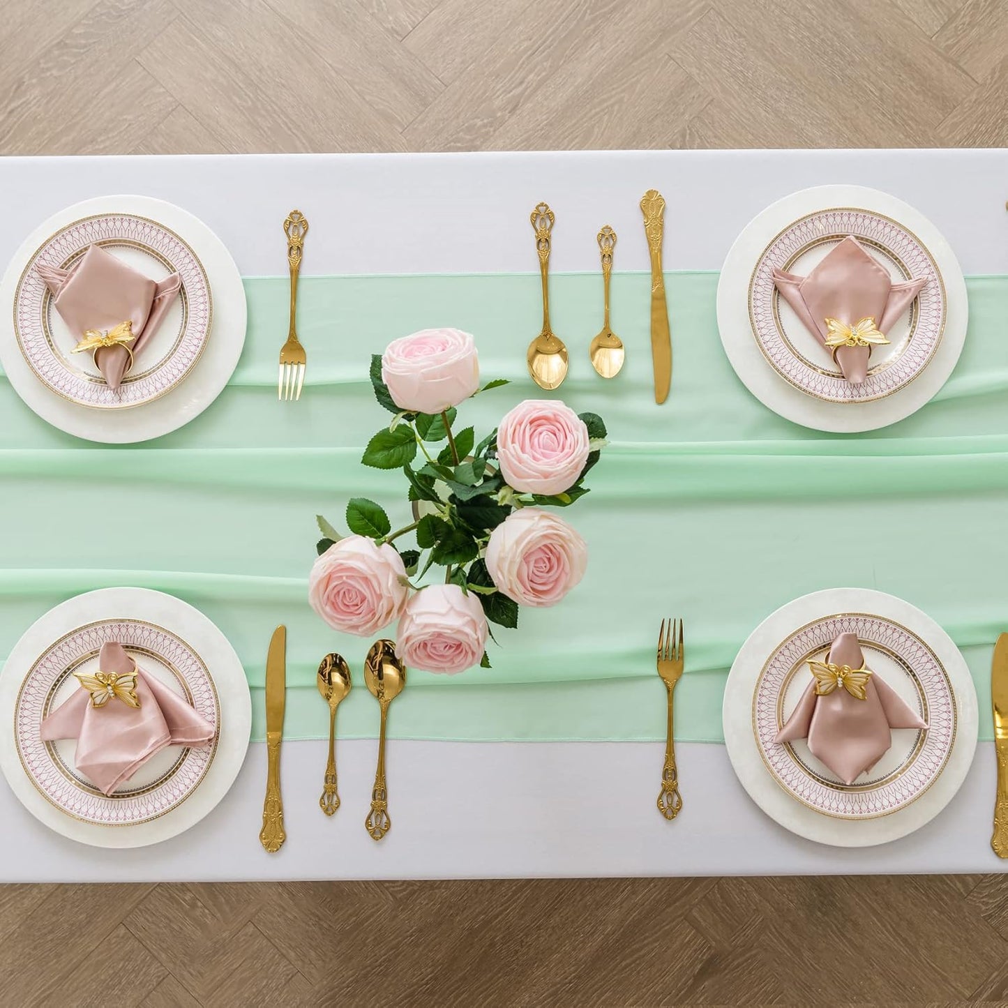 12Pack 9ft Chiffon Table Runner14x108 Inch Sheer Romantic Table Runner for Wedding Birthday Party Bridal Shower Outdoor Decoration-Mint